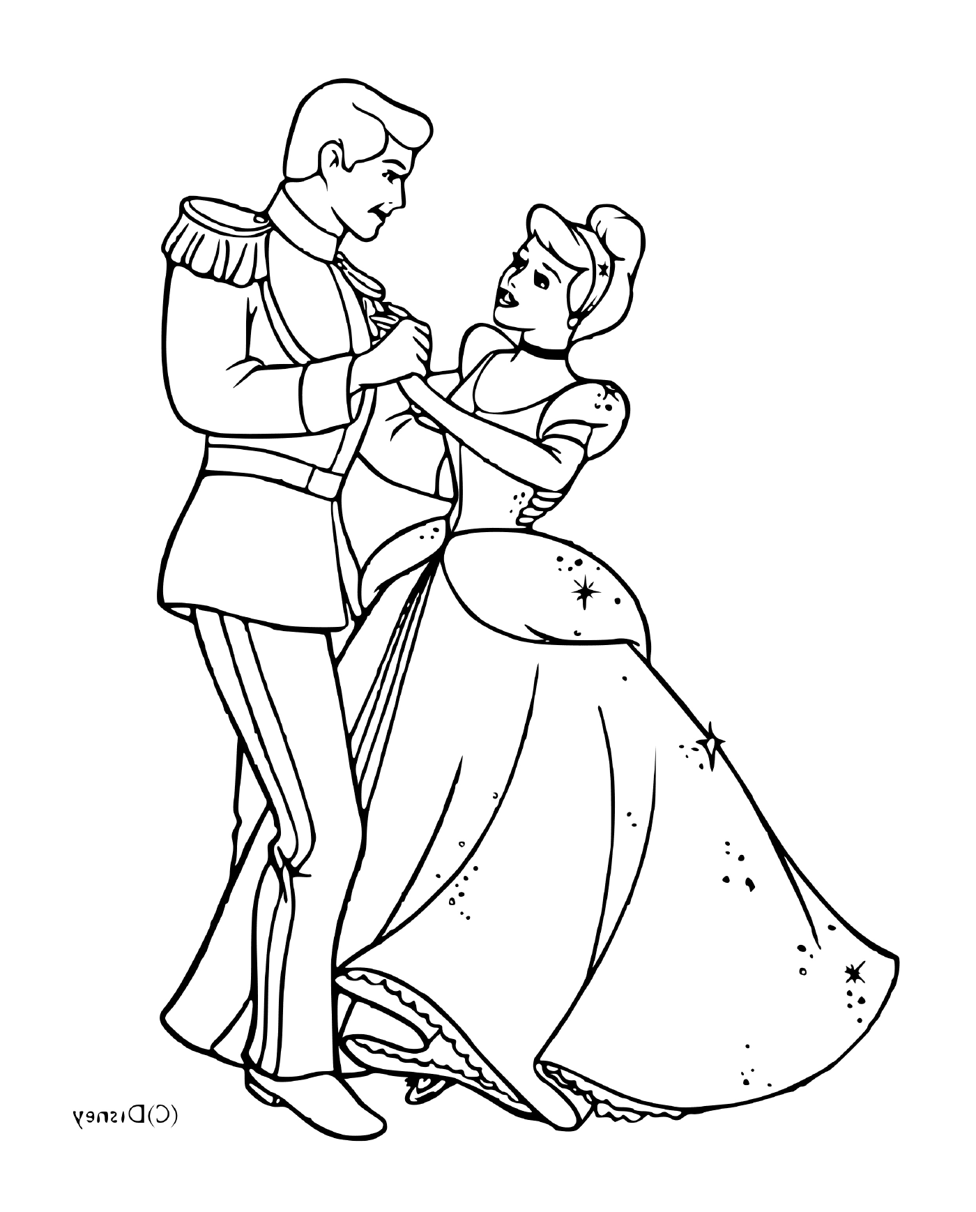  灰姑娘和她迷人的王子 一起跳舞 
