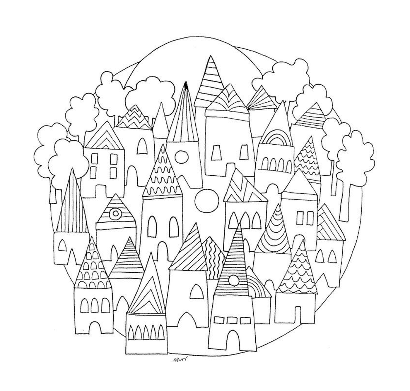  Mandala da cidade com muitas casas 