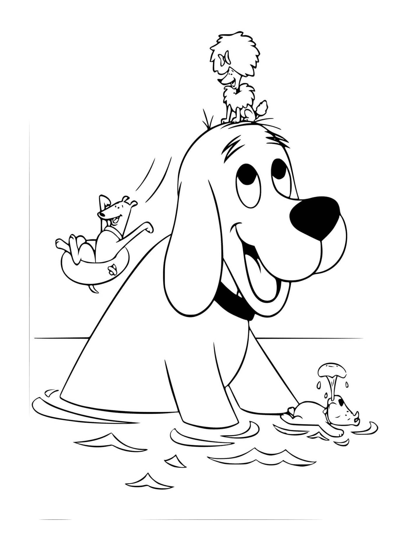  Clifford e seus amigos do cão tomar banho no lago 