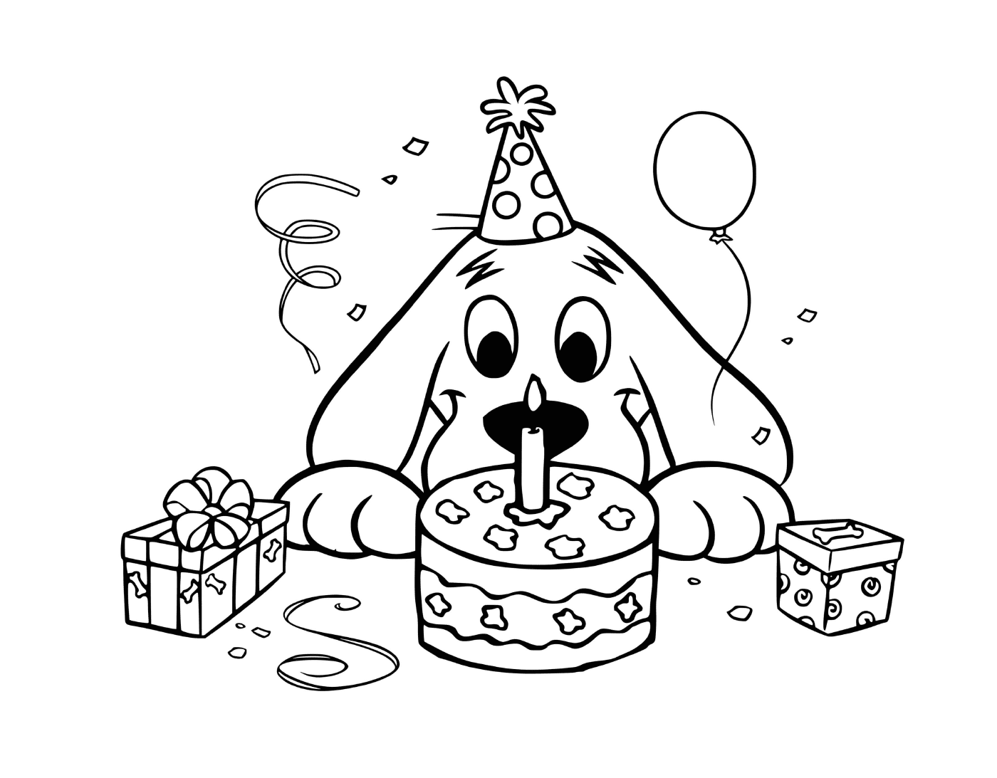  Clifford, feliz aniversário, bolo, chapéu, presente, celebração 