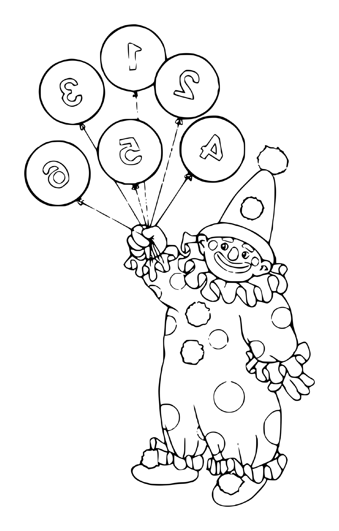  Palhaço segurando balões numerados 