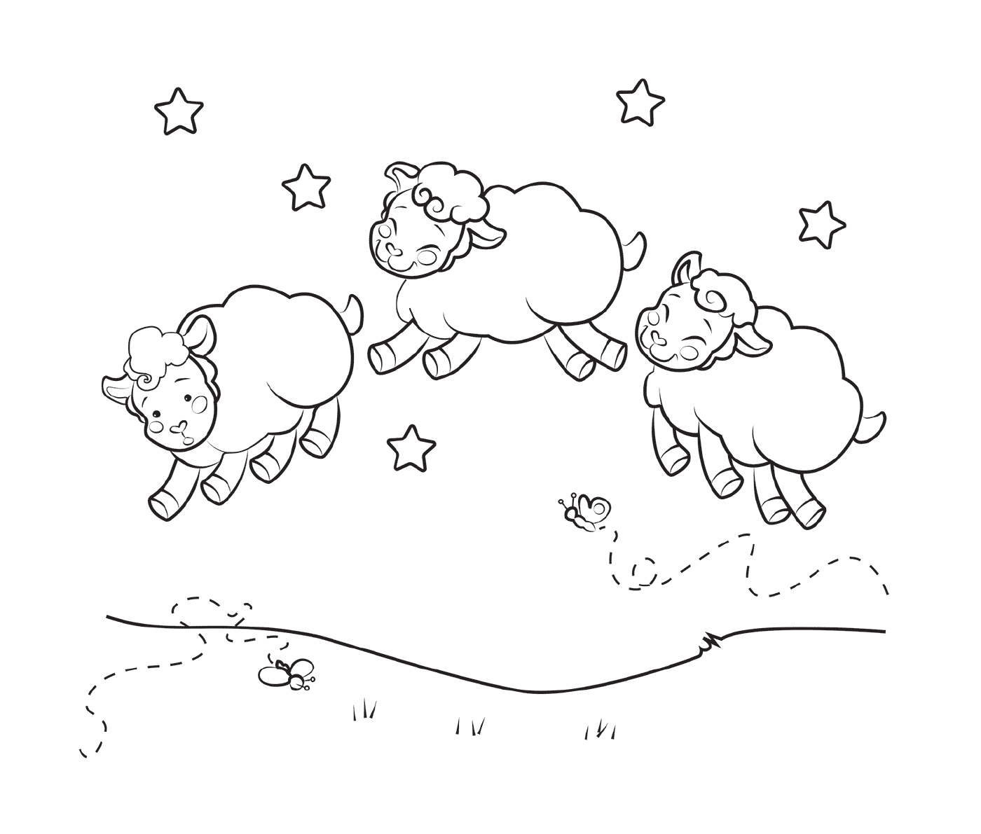  Três ovelhas adormecidas para impressão e coloração 