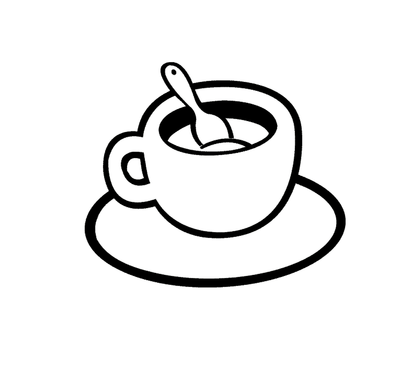  Uma xícara de café com uma colher 