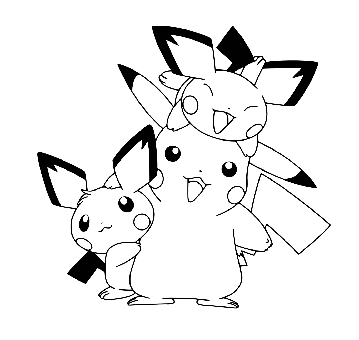  Pikachu bonito com seus primos Pikachus para colorir 