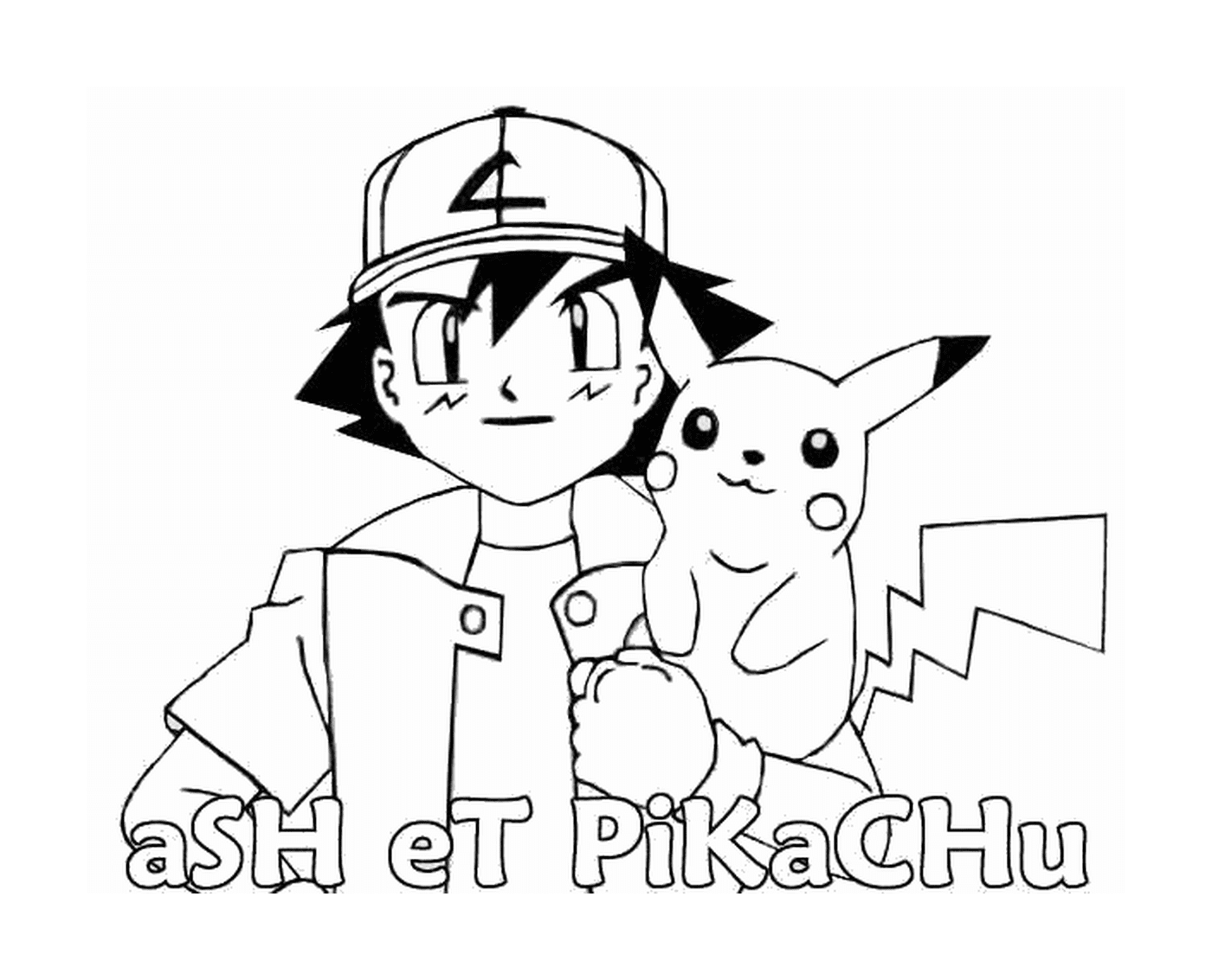  Ash segurando um Pikachu para colorir 
