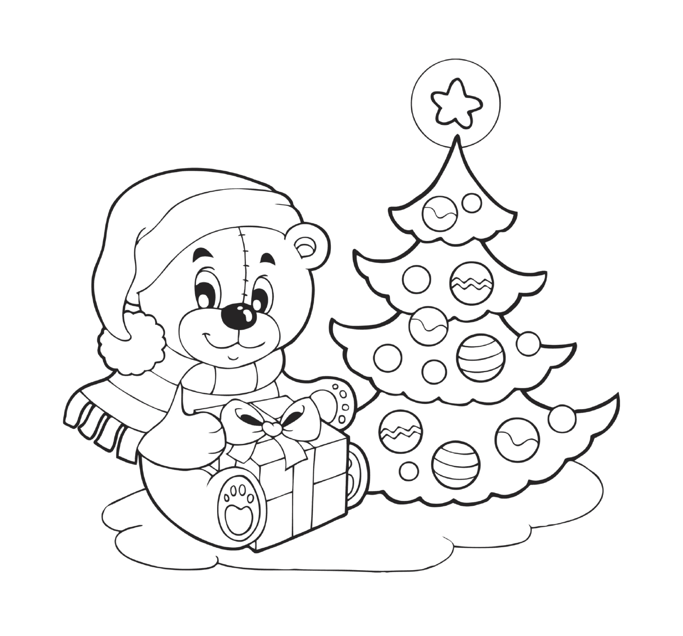  Natal: árvore de Natal e ursinho de pelúcia com um presente 