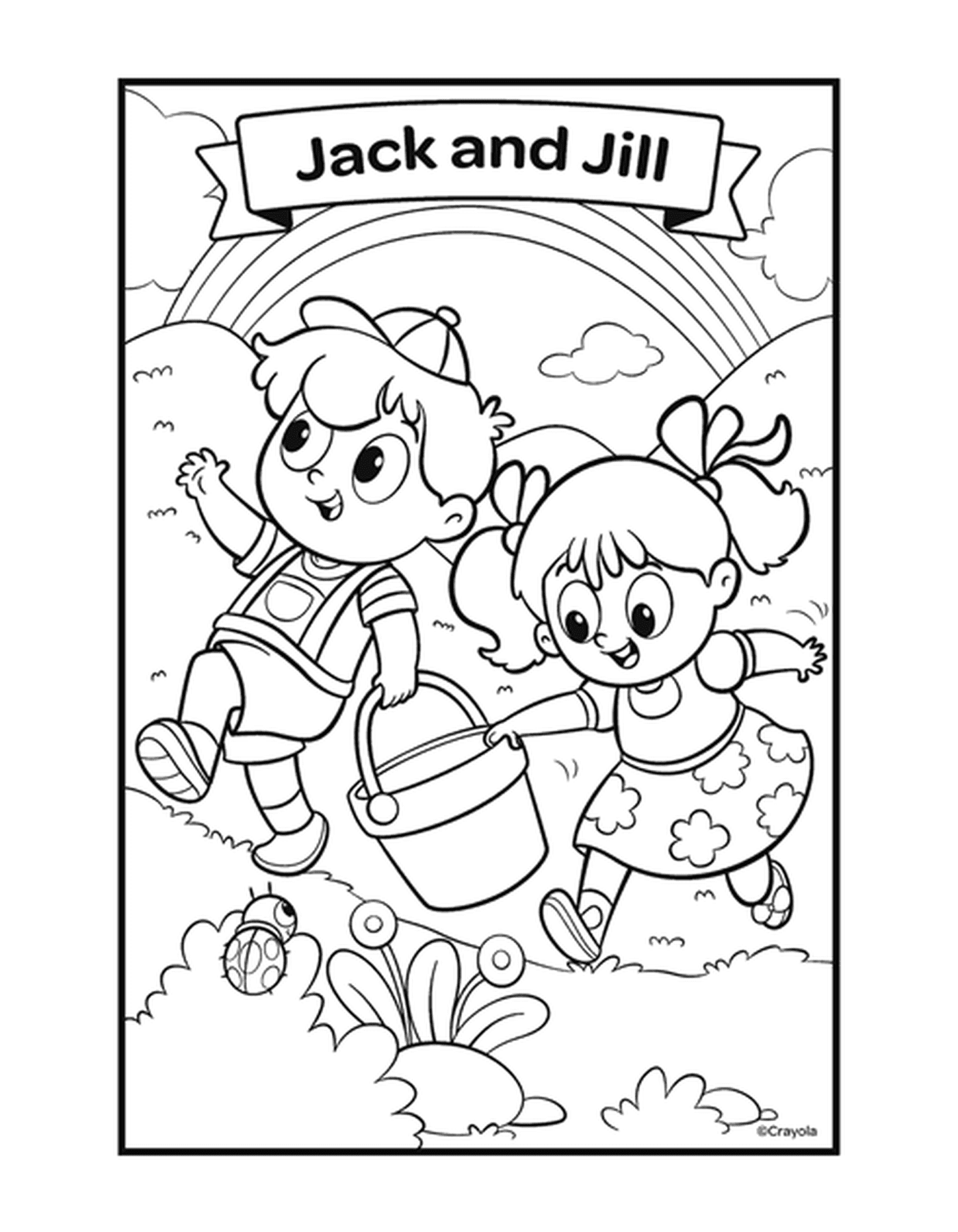  Jack e Jill com duas crianças brincando com um balde 