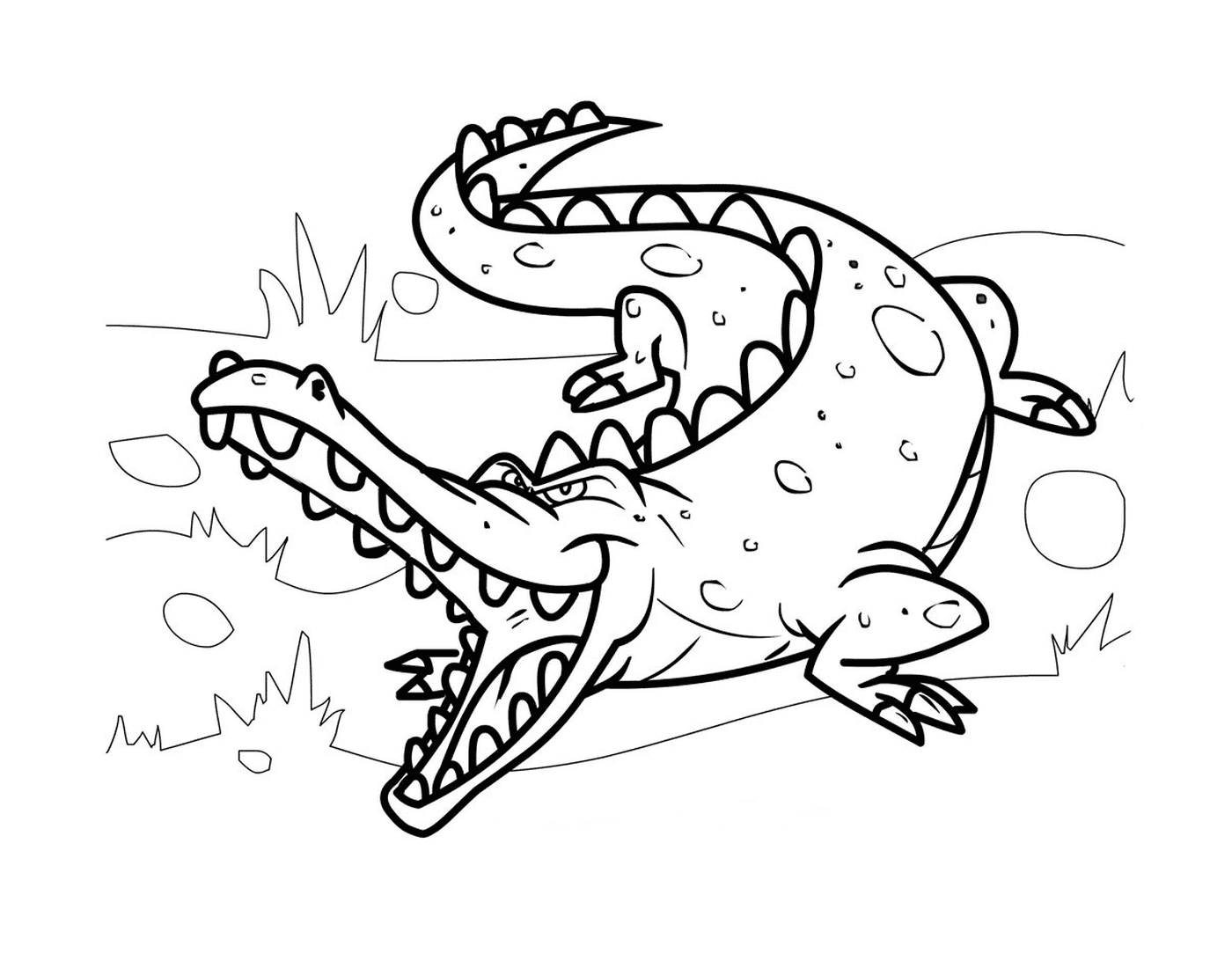 Um crocodilo médio em seu habitat natural, em estilo Cartoon 