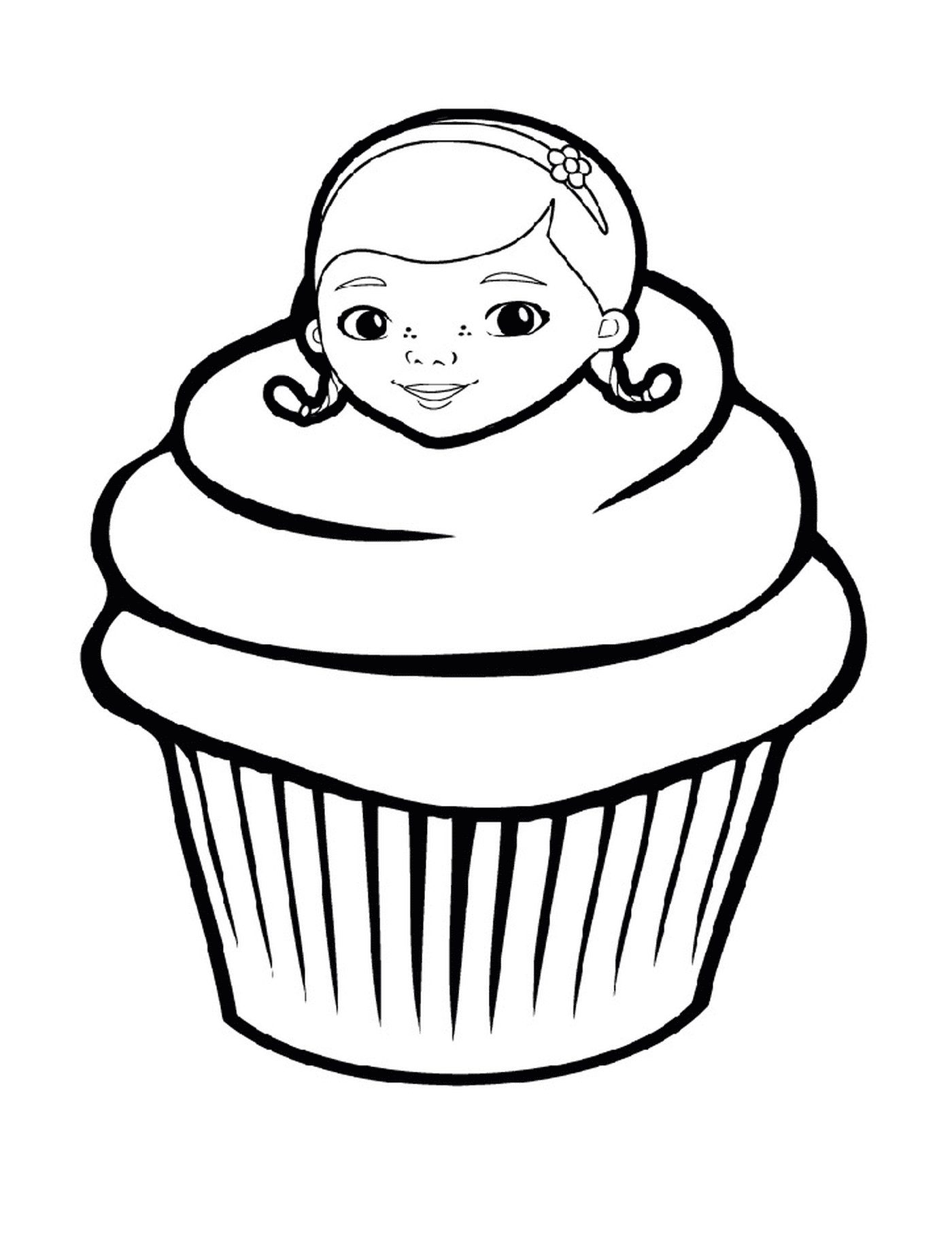  Um cupcake de Doc McStuffins, com o rosto de uma mulher 