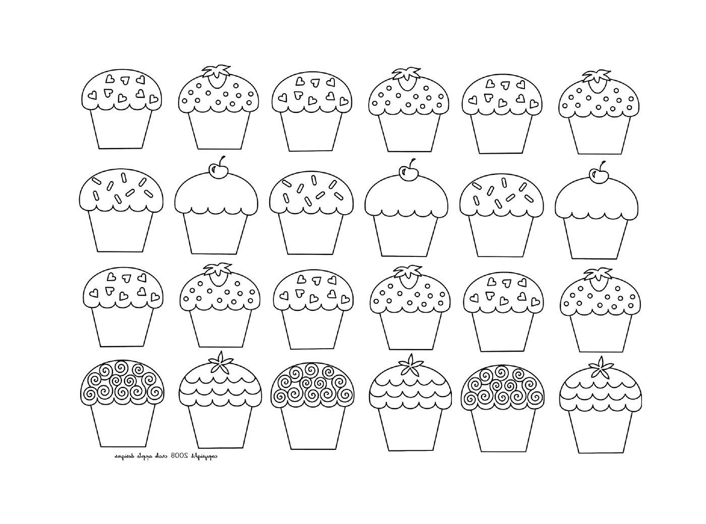 Um mosaico de cupcakes infantis, de diferentes tipos 