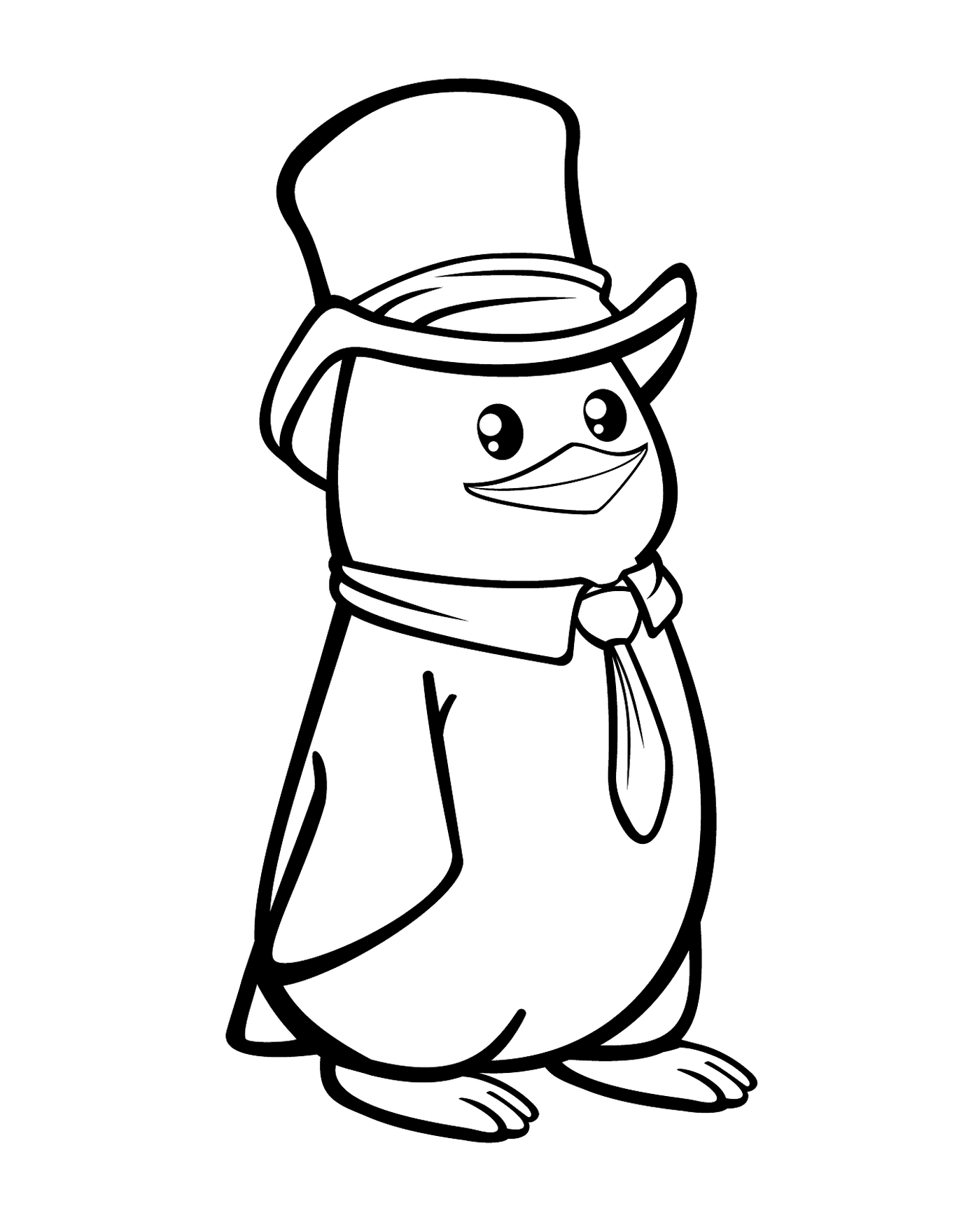  一只戴帽子领领带的企鹅 