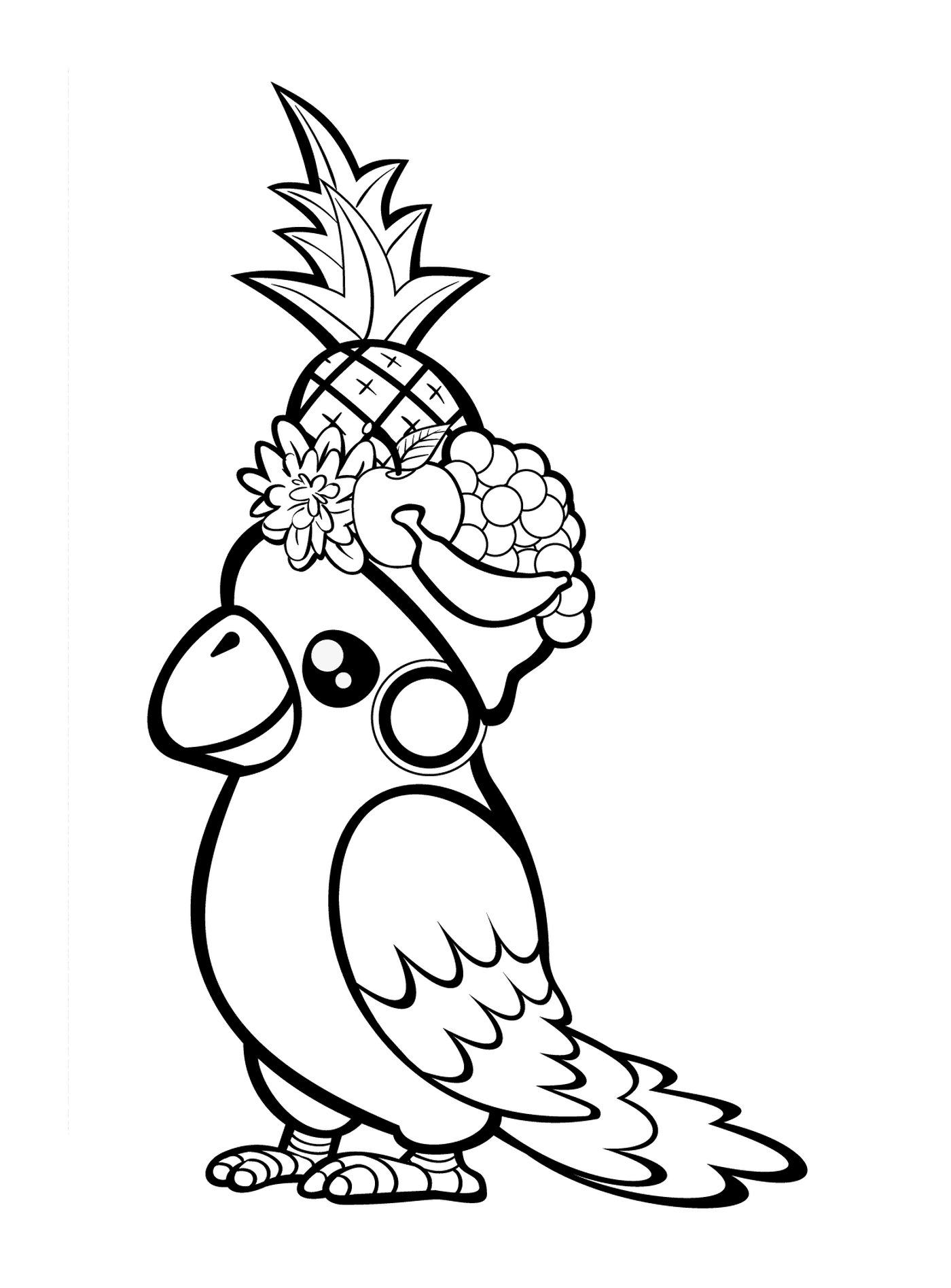  一只持有菠萝的鹦鹉 