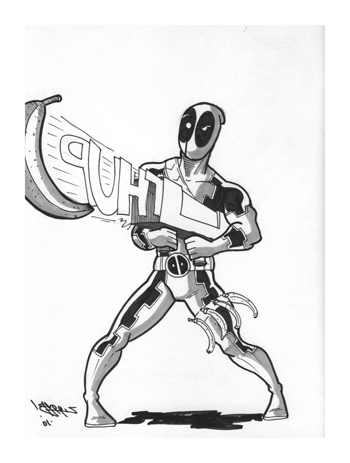  Deadpool com um rifle fazendo um sinal de polegar 