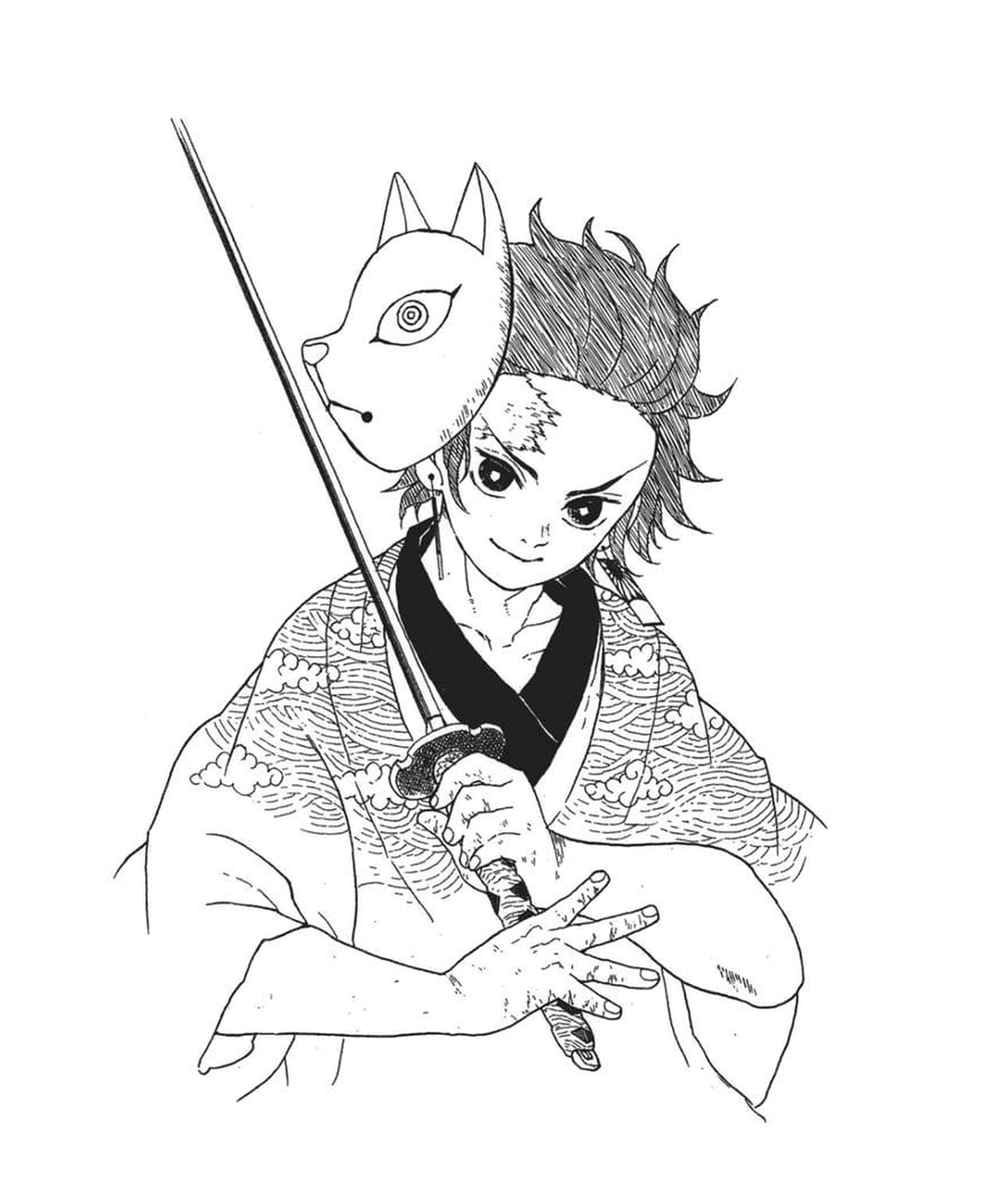  Tanjiro com uma máscara e uma espada 