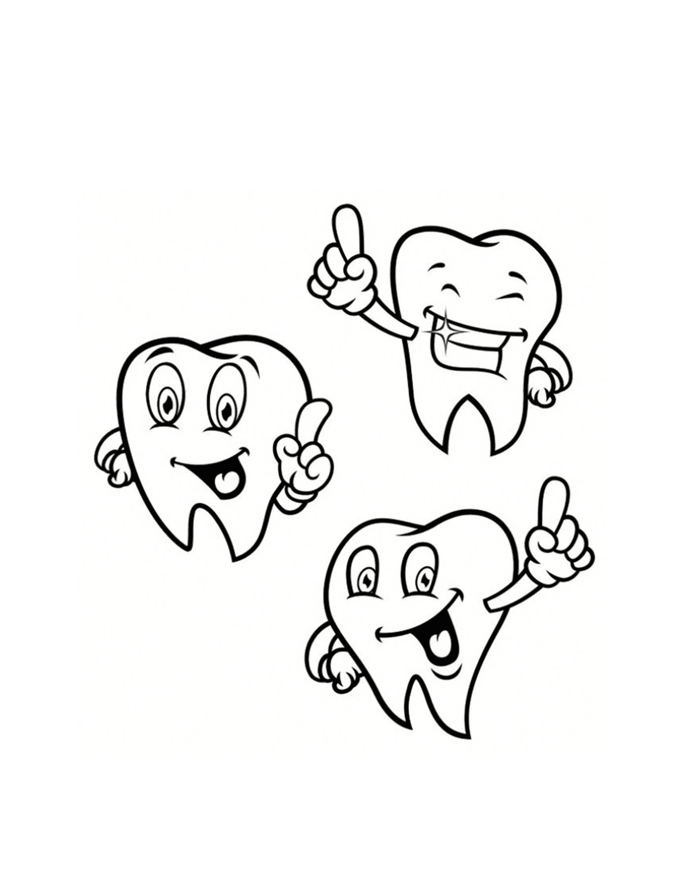  Três dentes lindos com um polegar levantado 