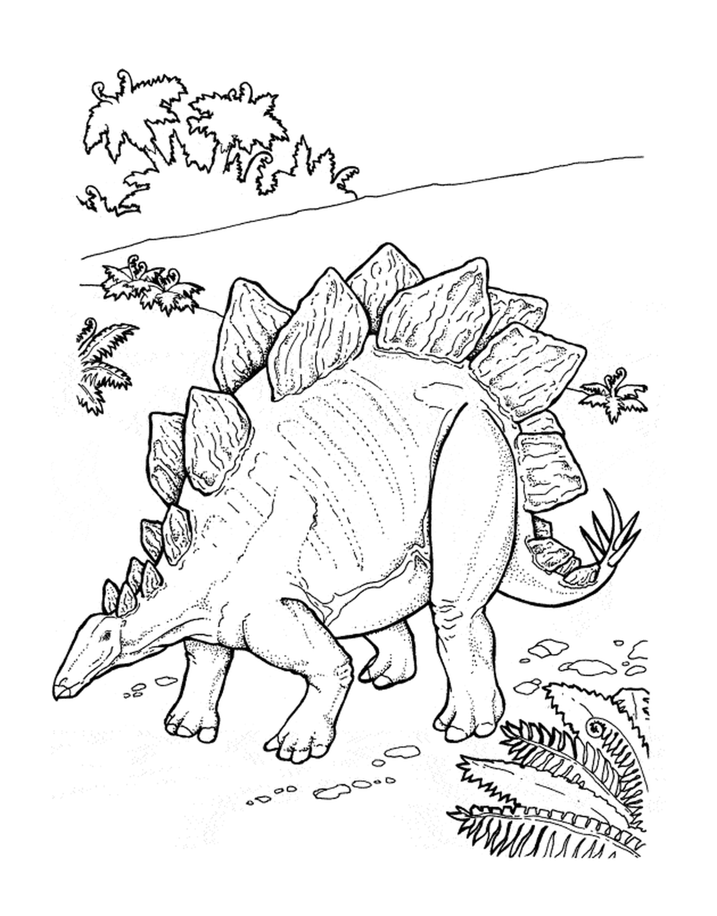  Estagossauro adulto em pé em um prado verde 