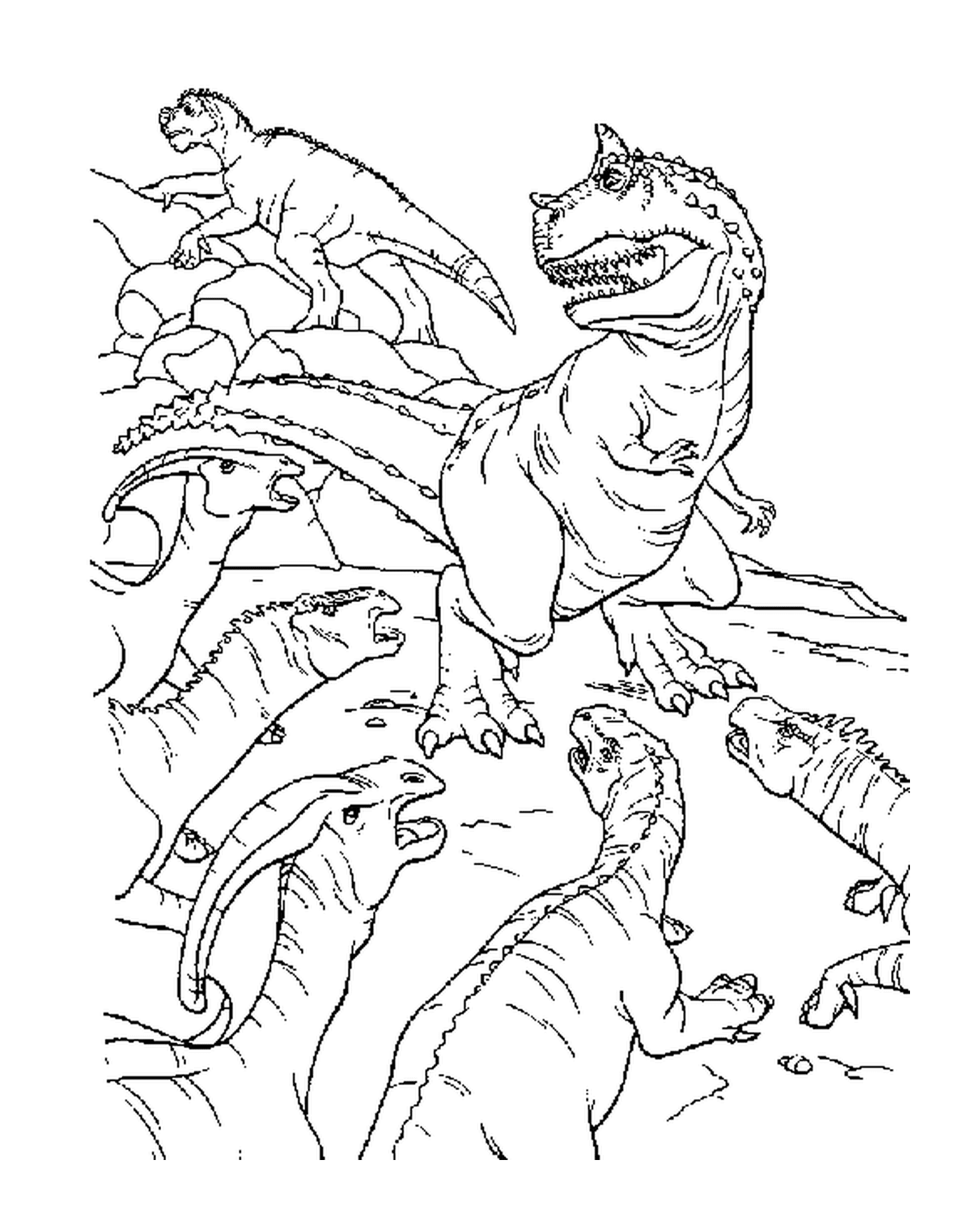  مجموعة من الديناصورات في ميدان ما 