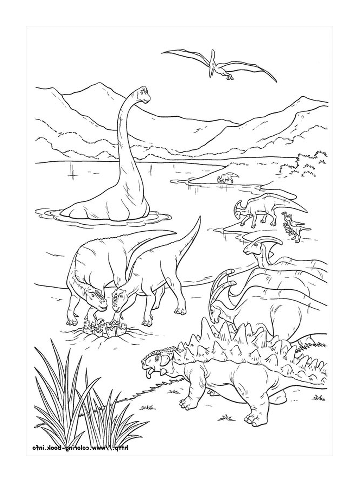  Um grupo de dinossauros na água 