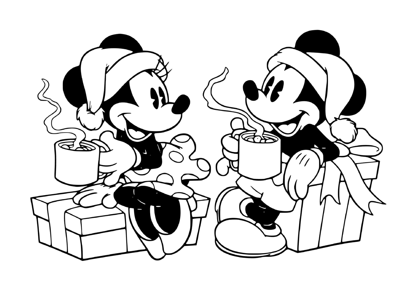 Minnie e Mickey tomando chocolate quente 