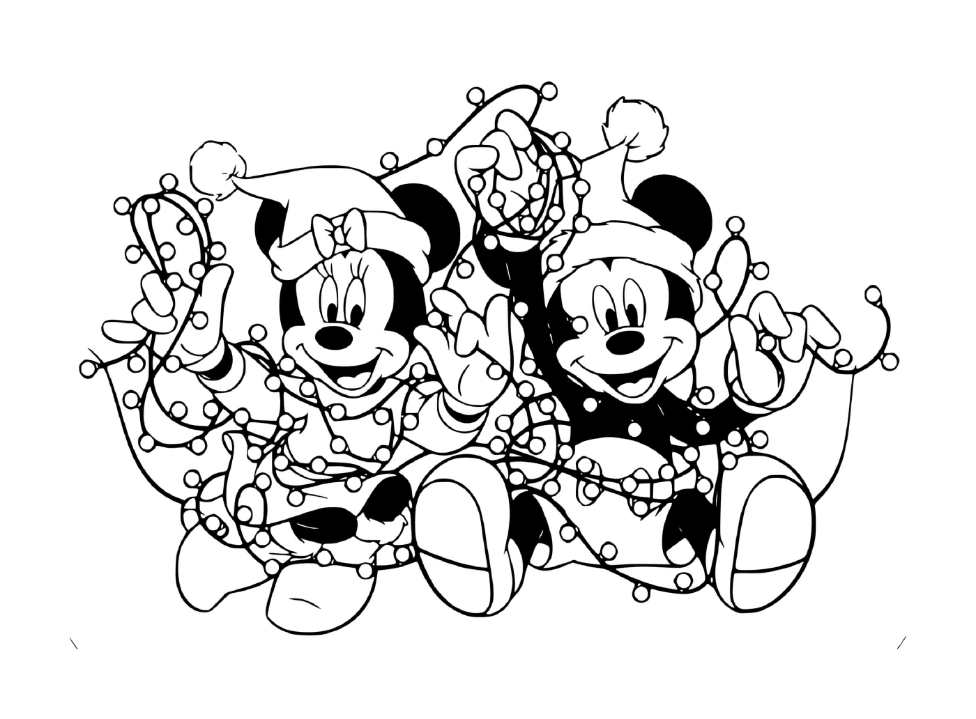 Mickey e Minnie enredados nas luzes 