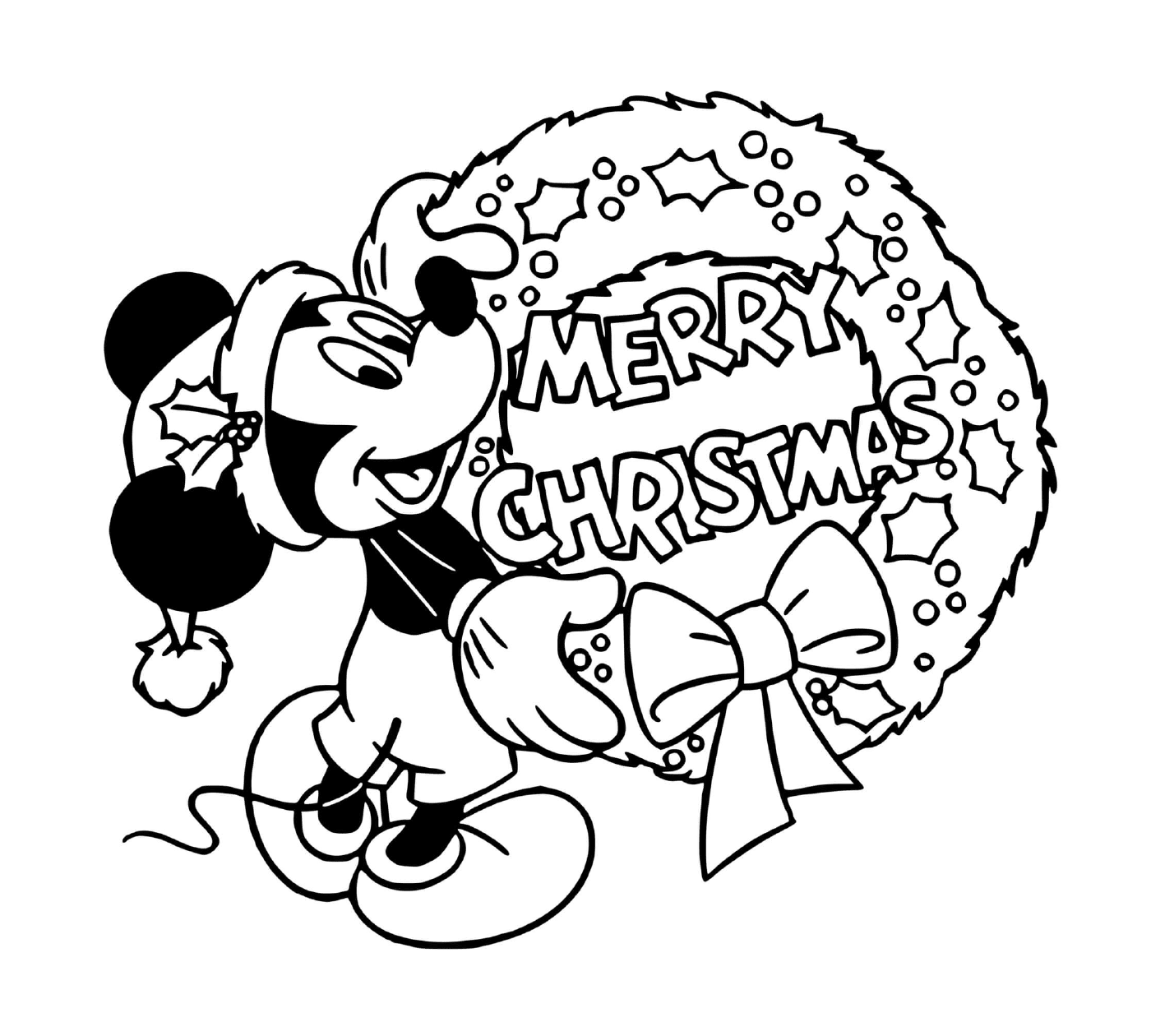  Mickey em uma coroa de feliz Natal 