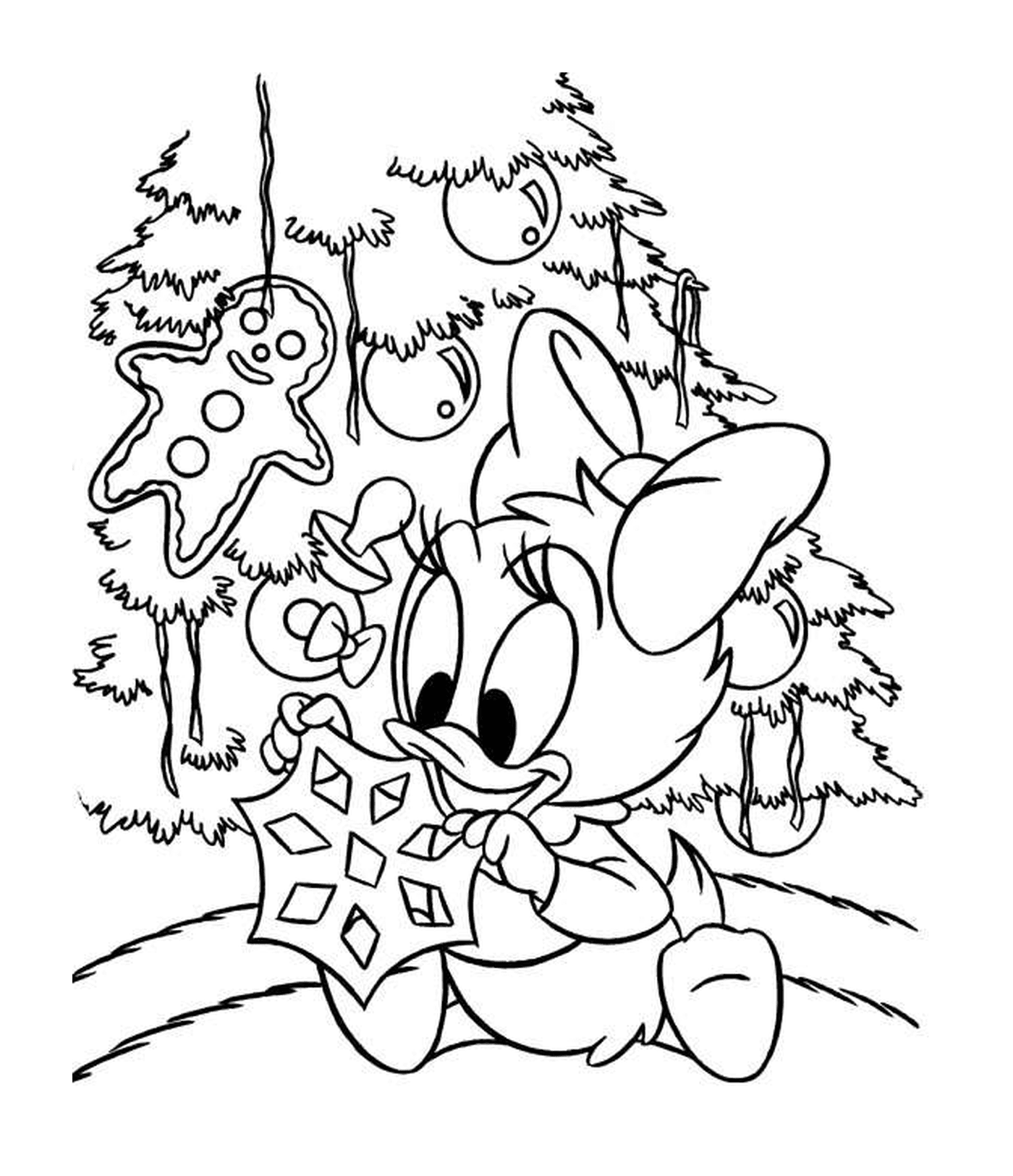 personagem dos desenhos animados com fundo de árvore de Natal 