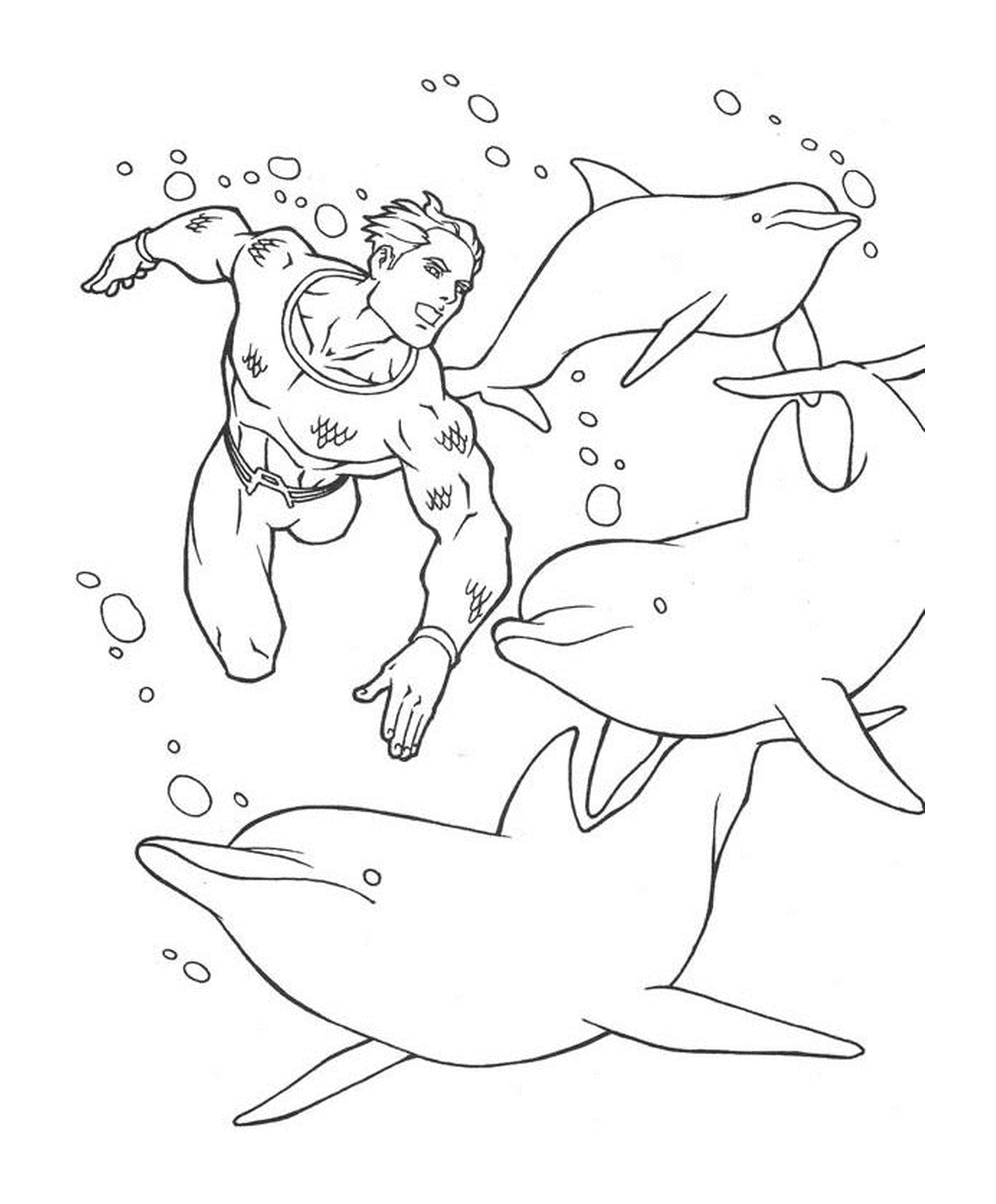  Golfinhos com um mergulhador no oceano 