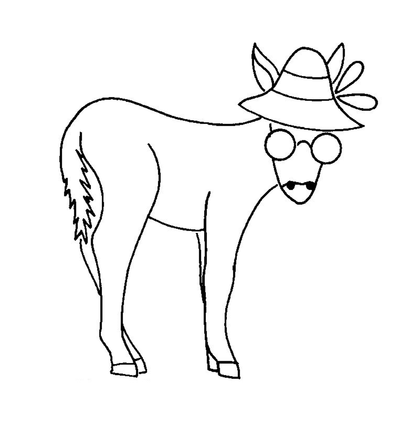  Um burro engraçado com um chapéu e óculos na cabeça 