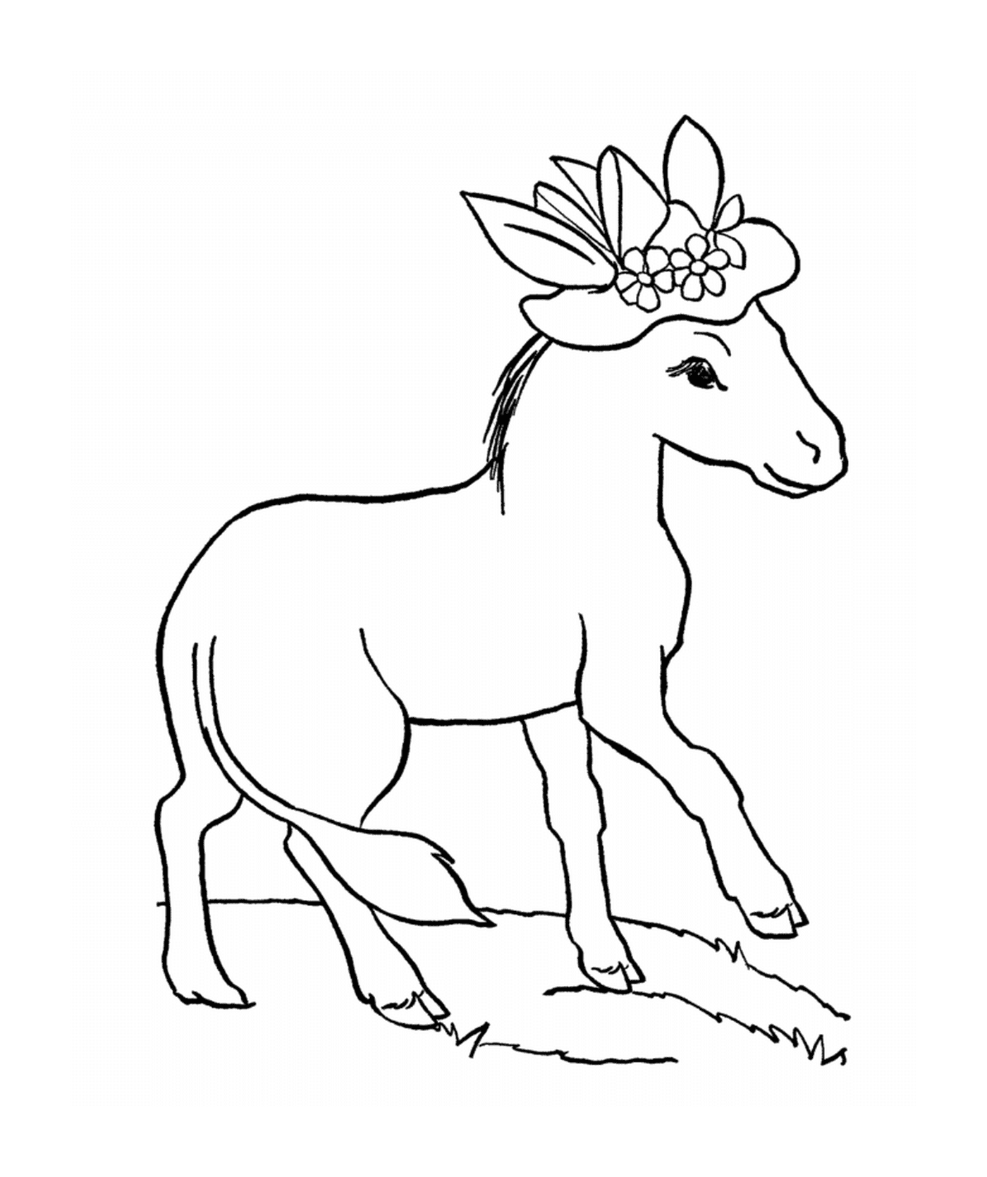  Um cavalo com uma flor na cabeça 
