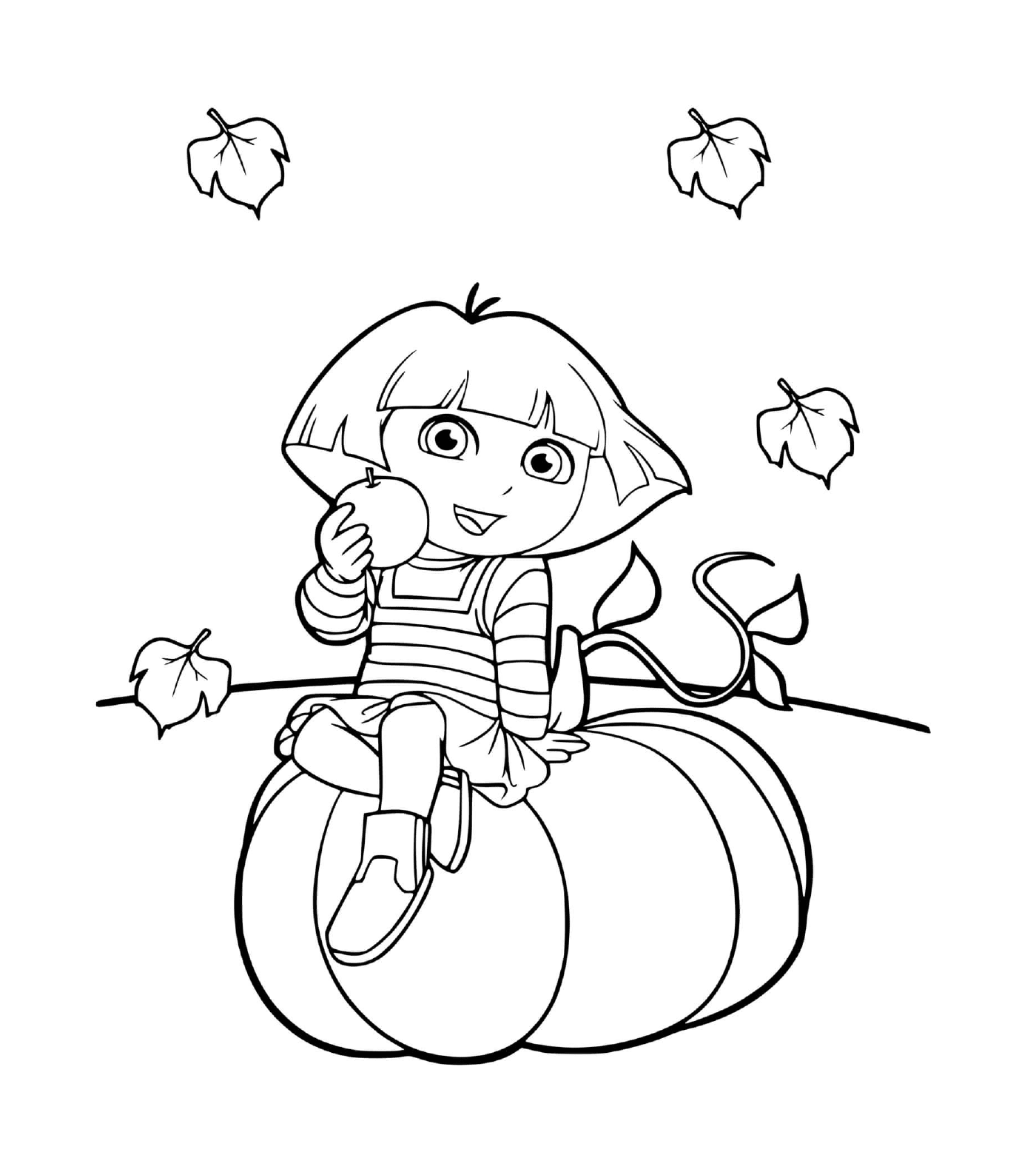  Dora senta-se em uma abóbora para o Halloween 