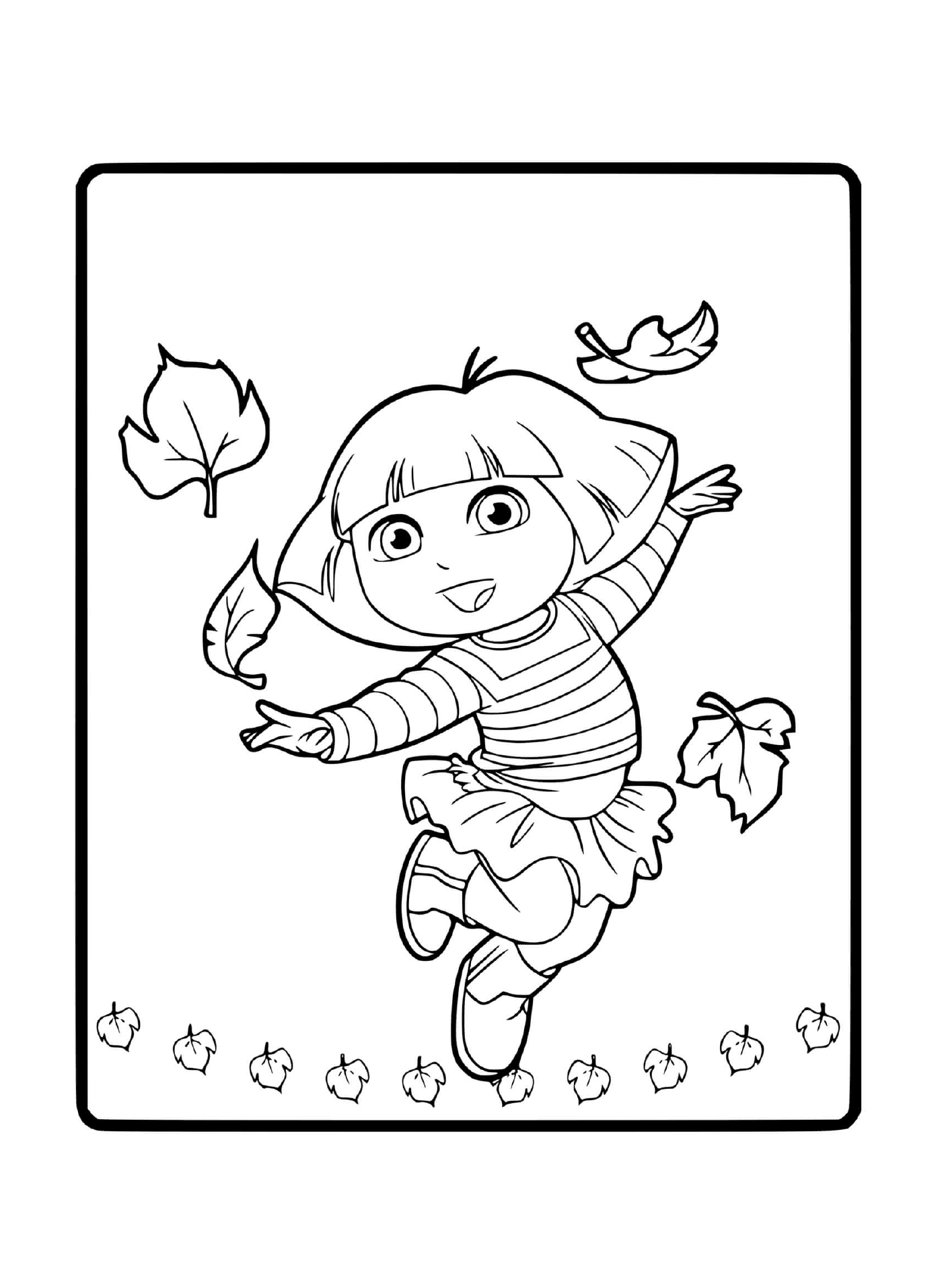  Dora se diverte com as folhas de outono 
