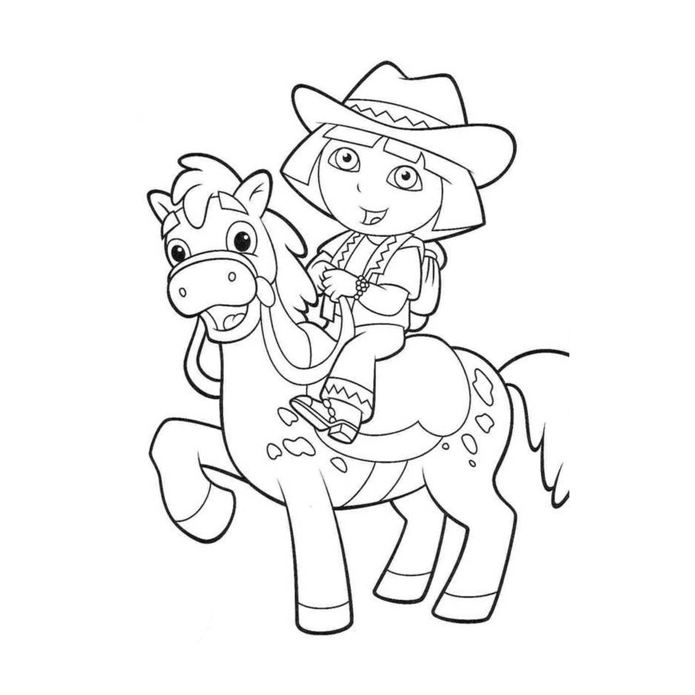  Dora montando em um cavalo 
