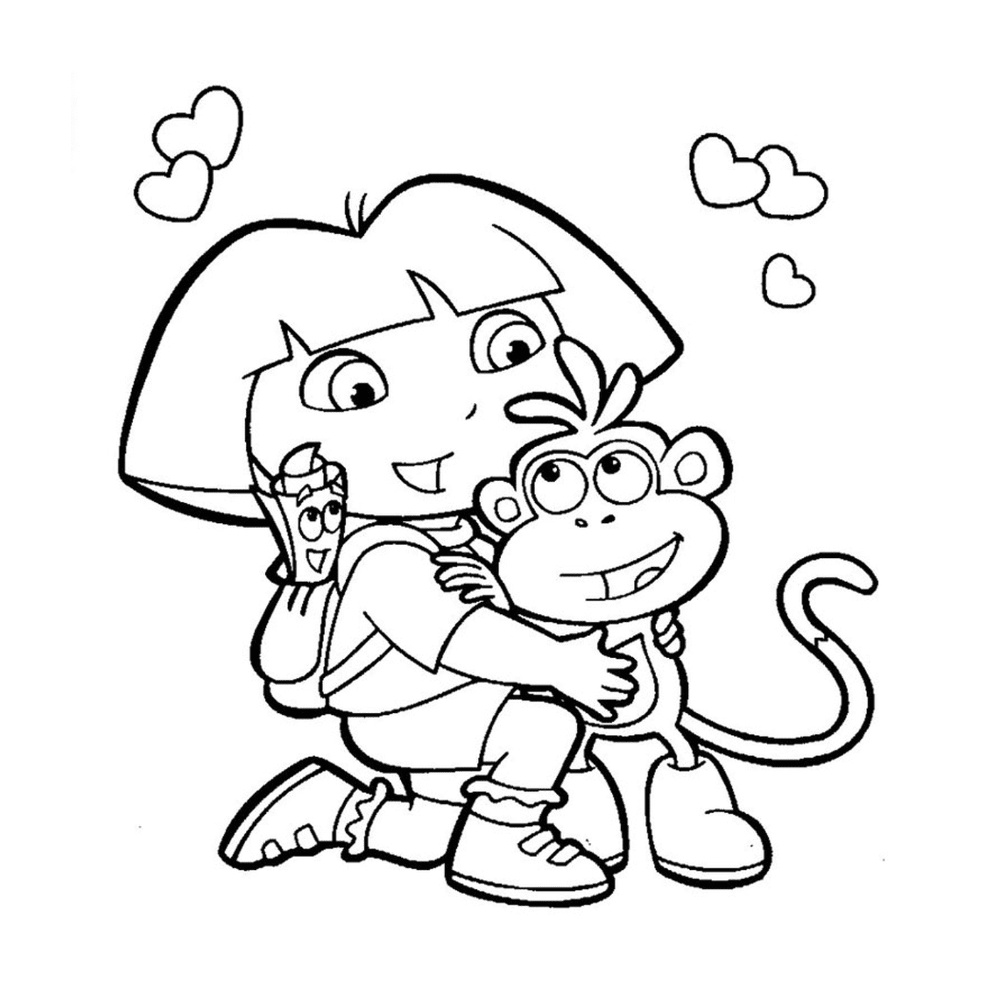 Dora segura um macaco com carinho 