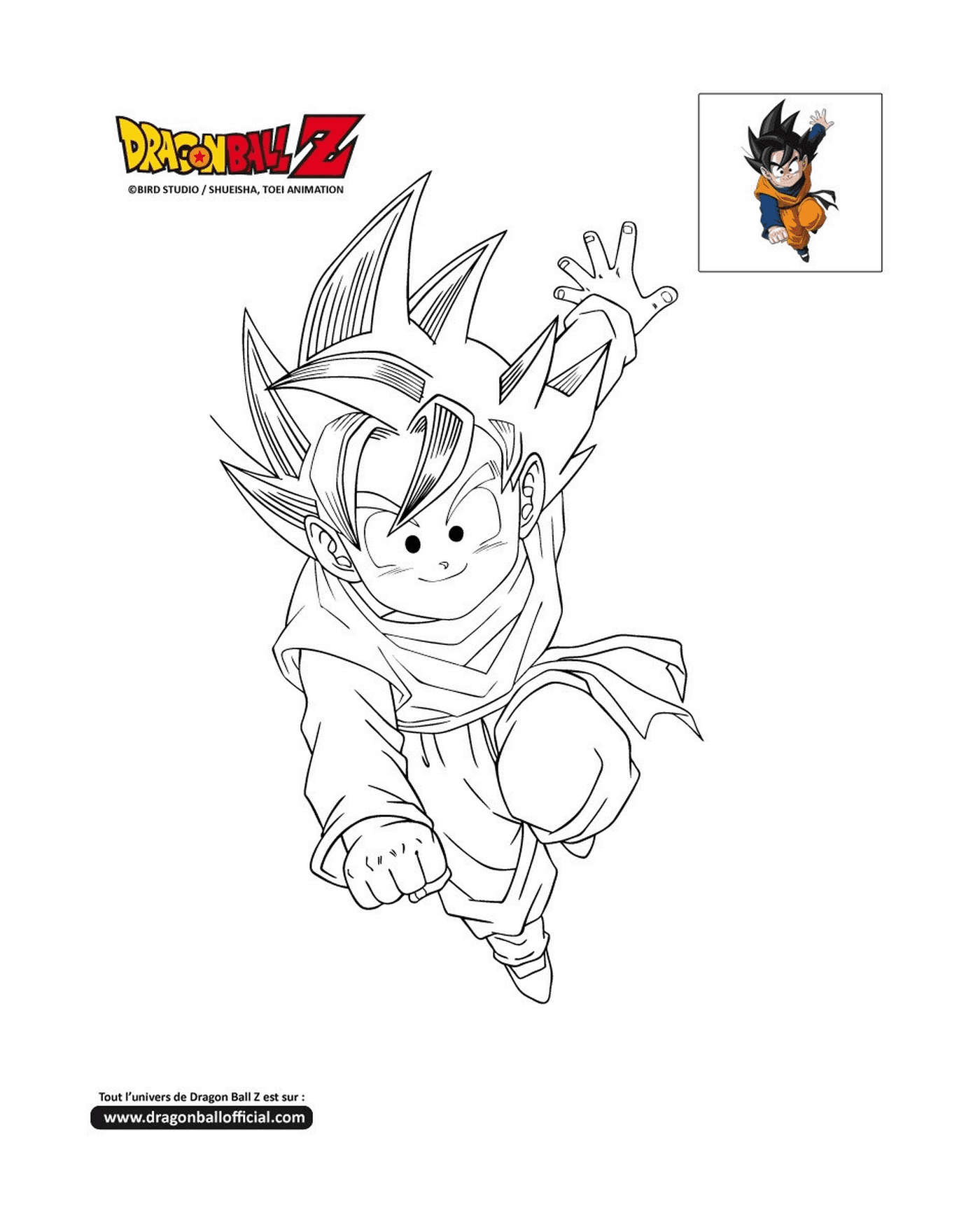  Goten, um jovem Goku pulando no ar em Dragon Ball Z 