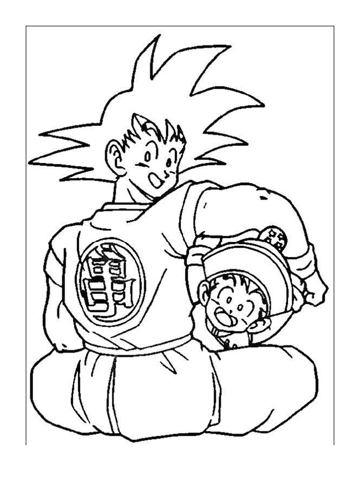  Goku com seu filho e um macaco 