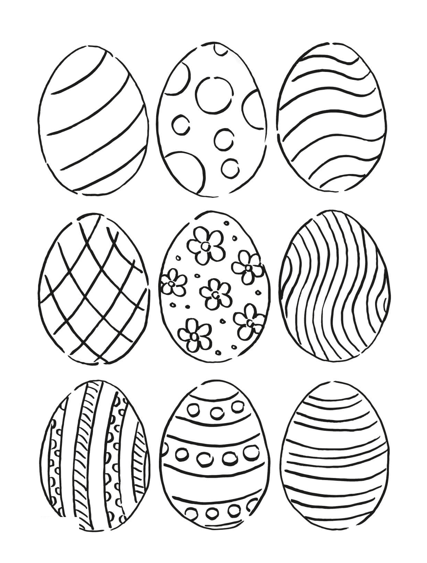  Conjunto de nove ovos com padrões diferentes 