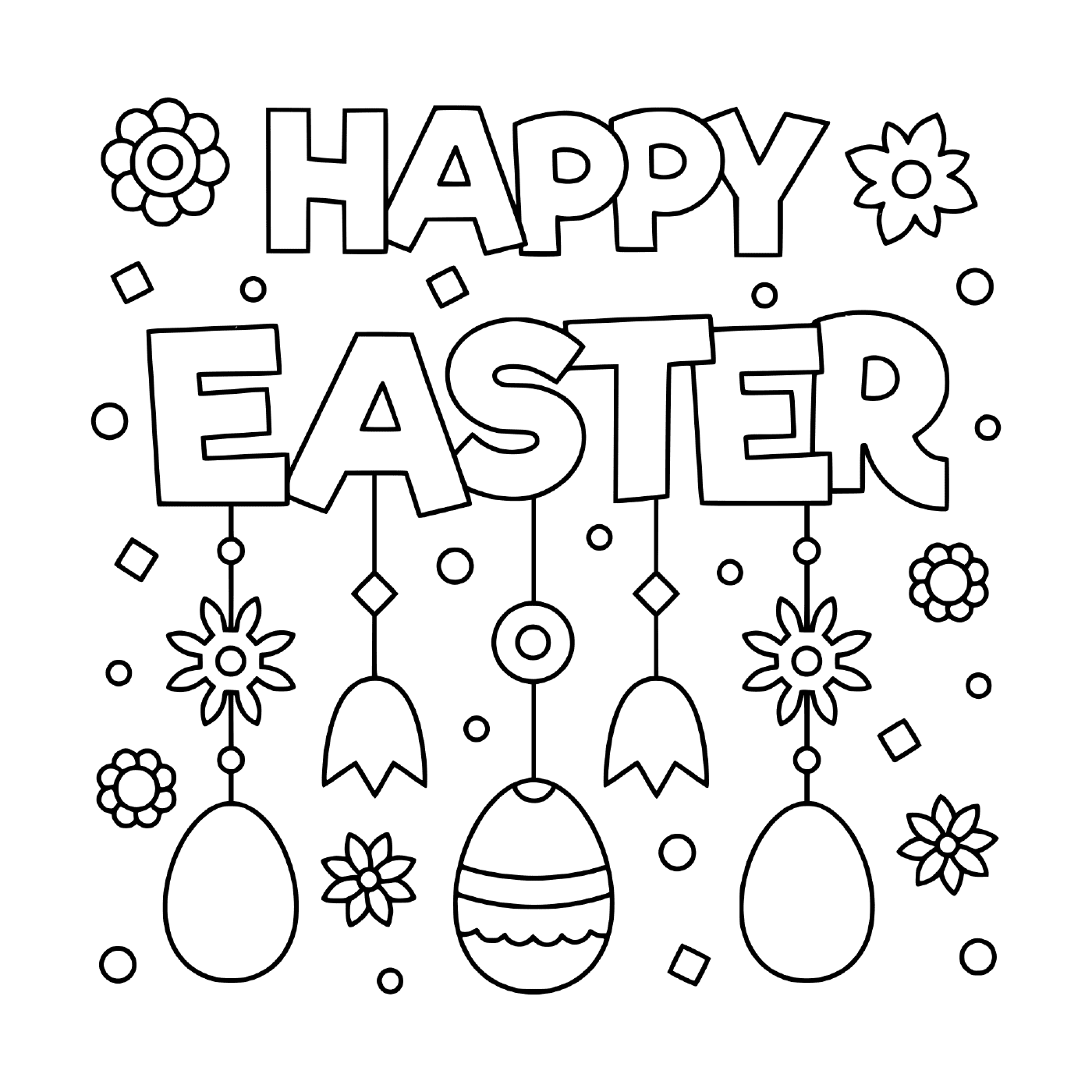  Feliz Páscoa, ovos, flores 