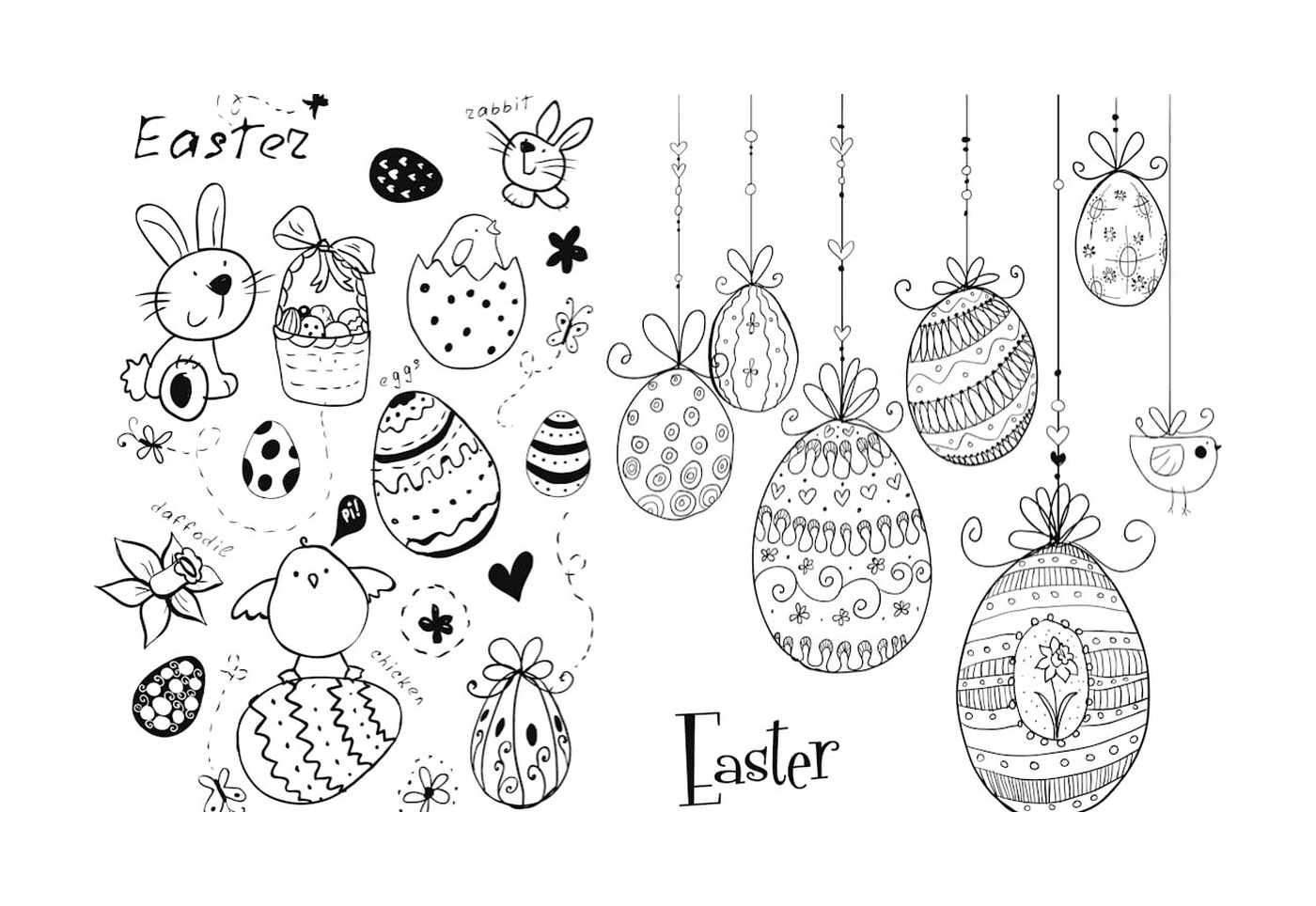 Doodles de Páscoa: ovos e coelhos