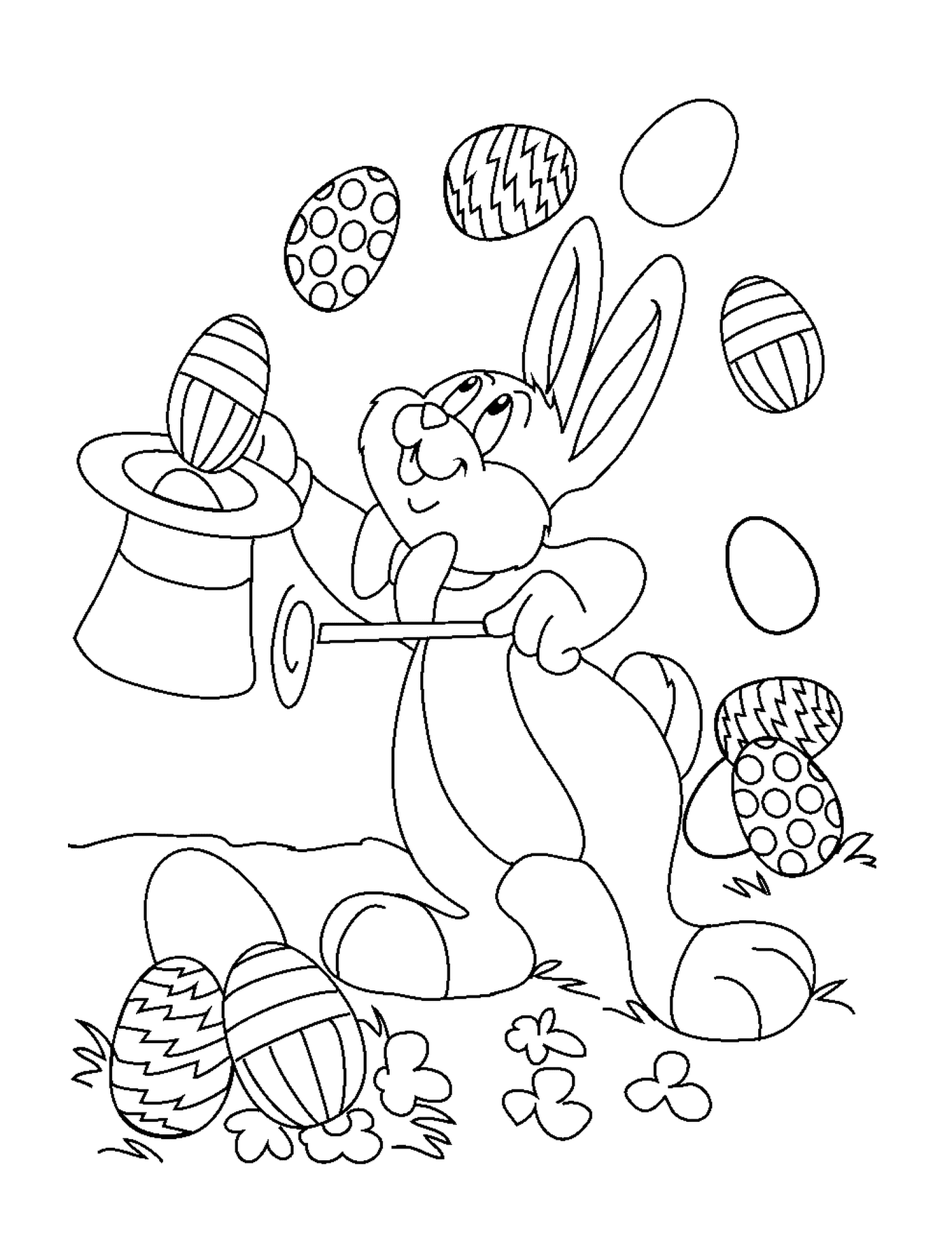  एक ईस्टर खरगोश अंडे से खेलता है 