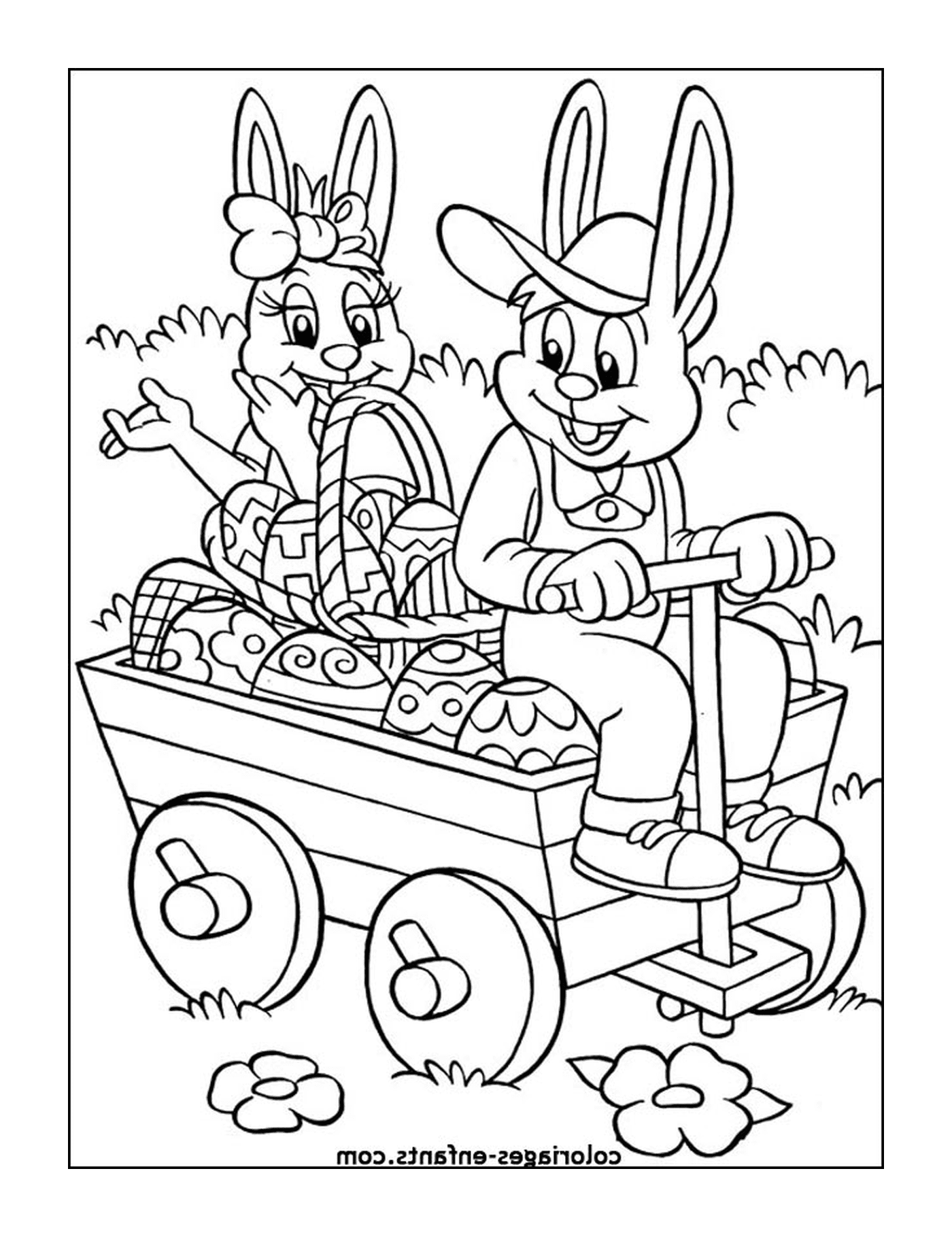  Um coelho de Páscoa puxando um carrinho 
