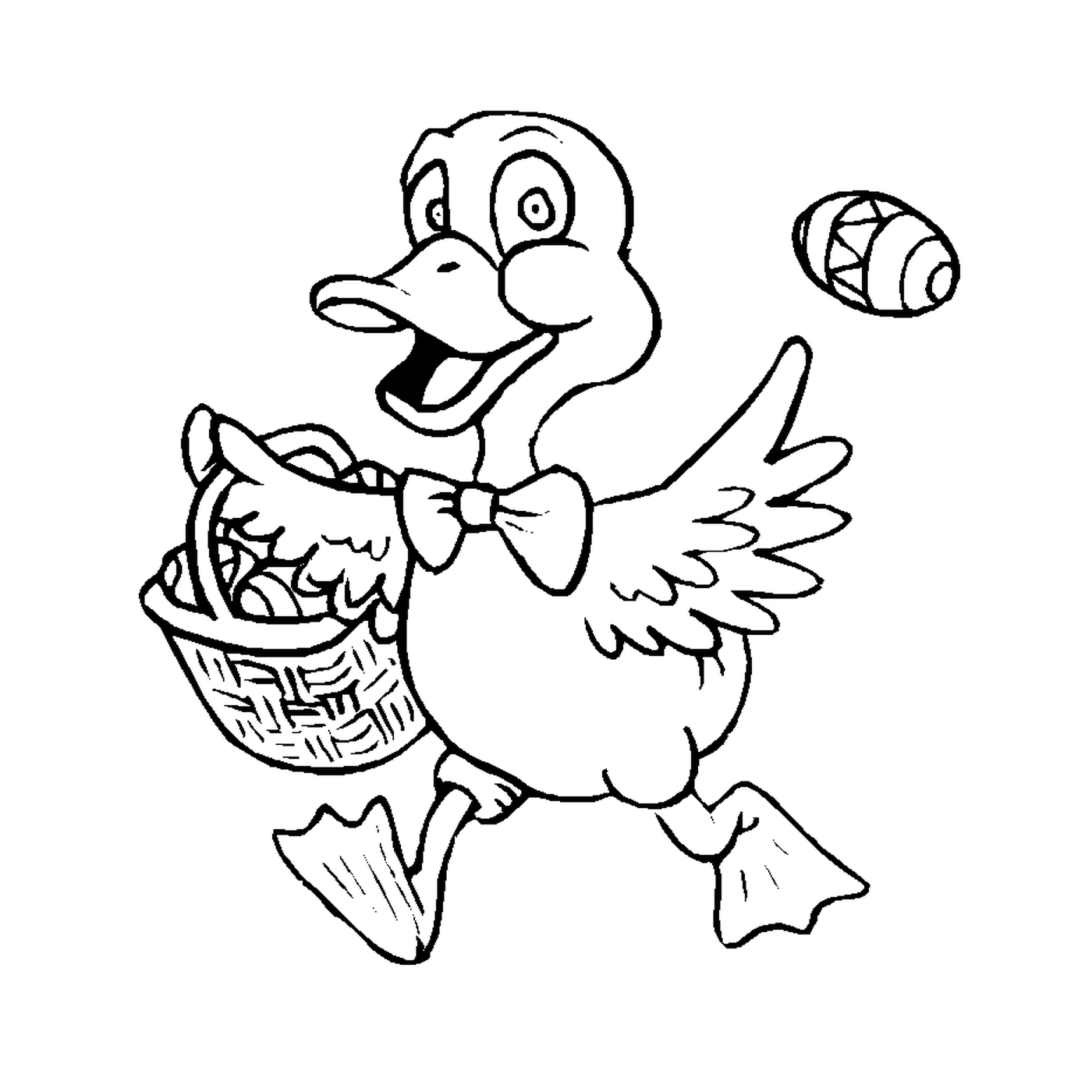  Um pato usando uma cesta de Páscoa 