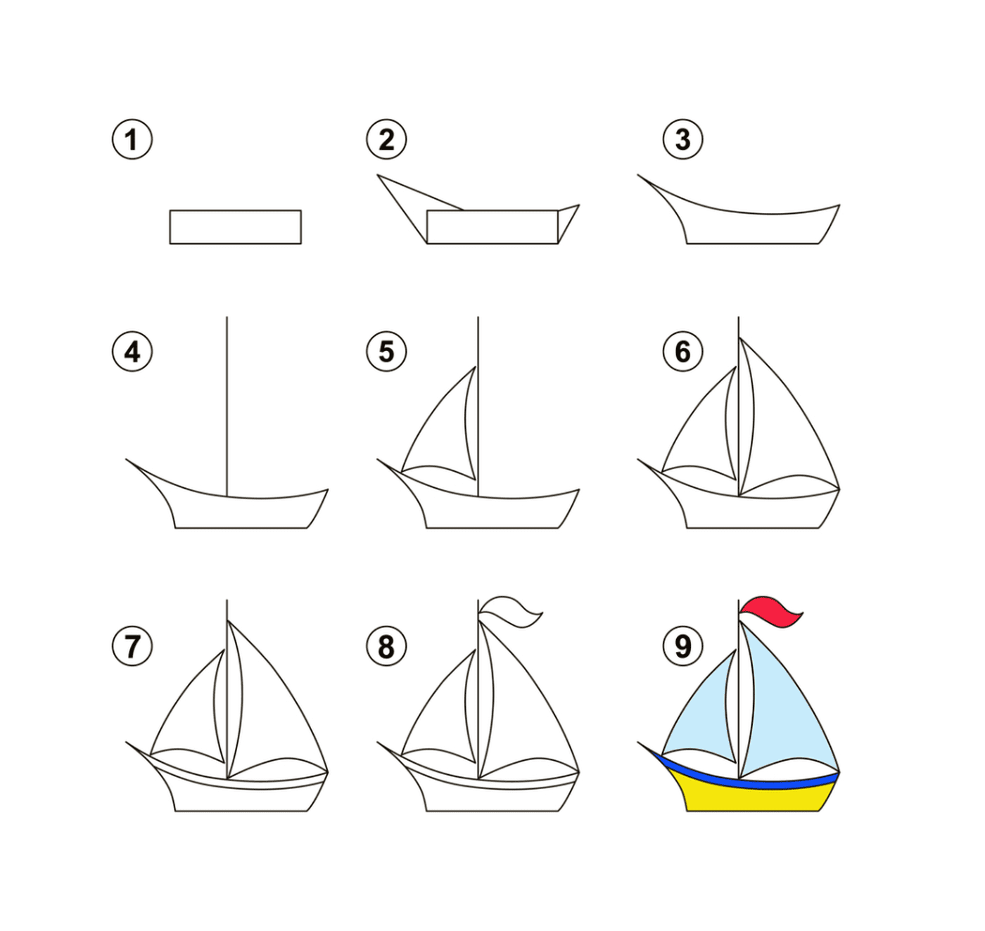  关于如何绘制帆船的逐步指示 