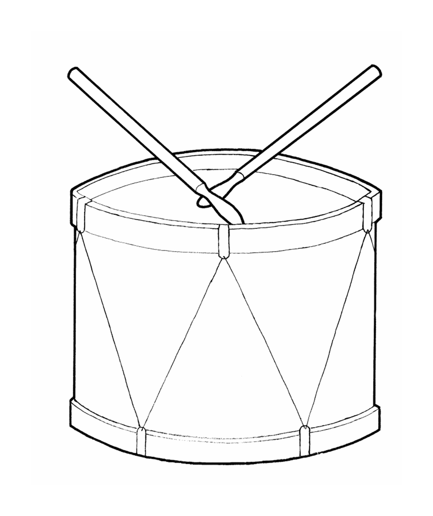  Um tambor com duas varas de madeira 
