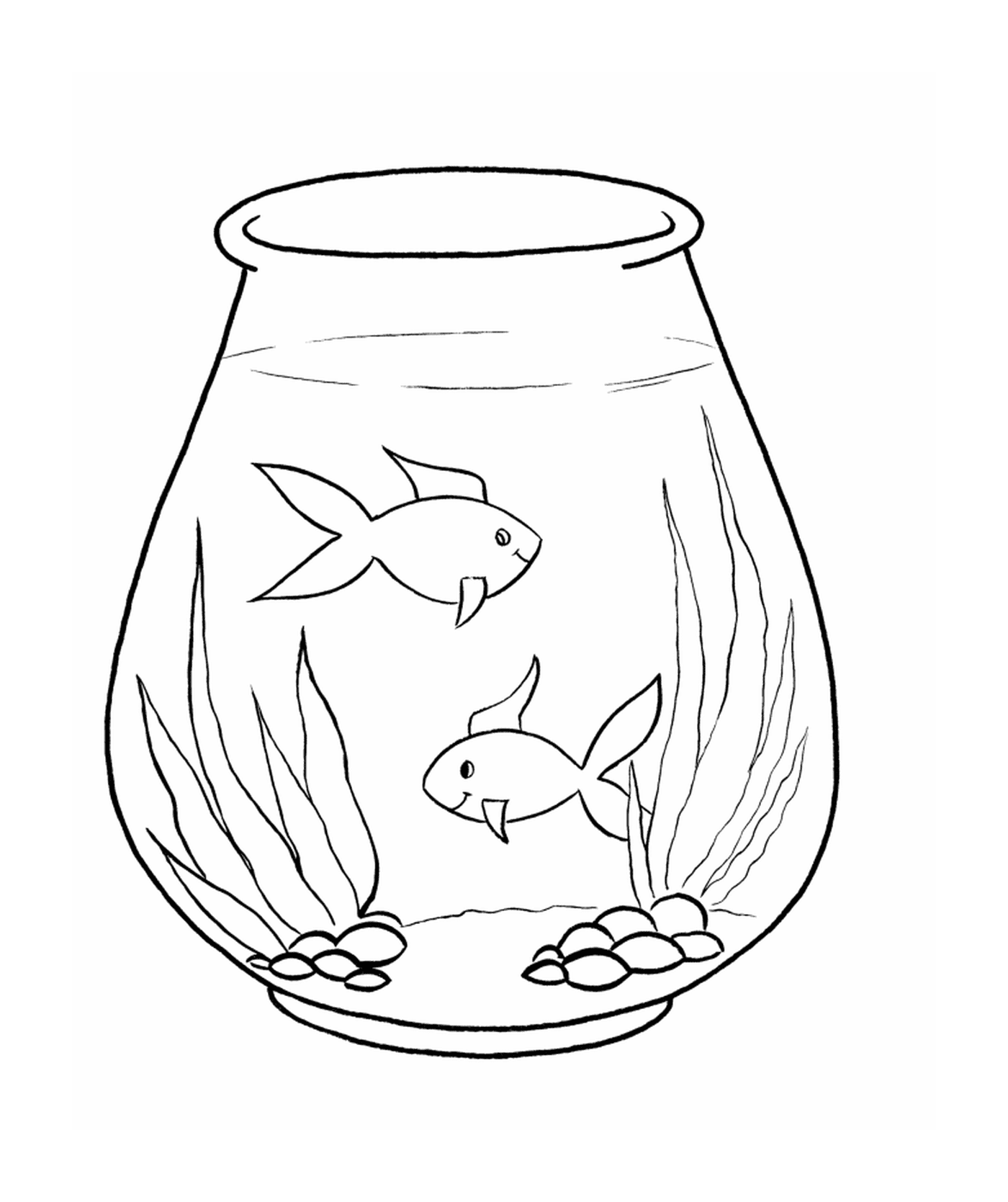  Um frasco de peixe com dois peixes dentro 