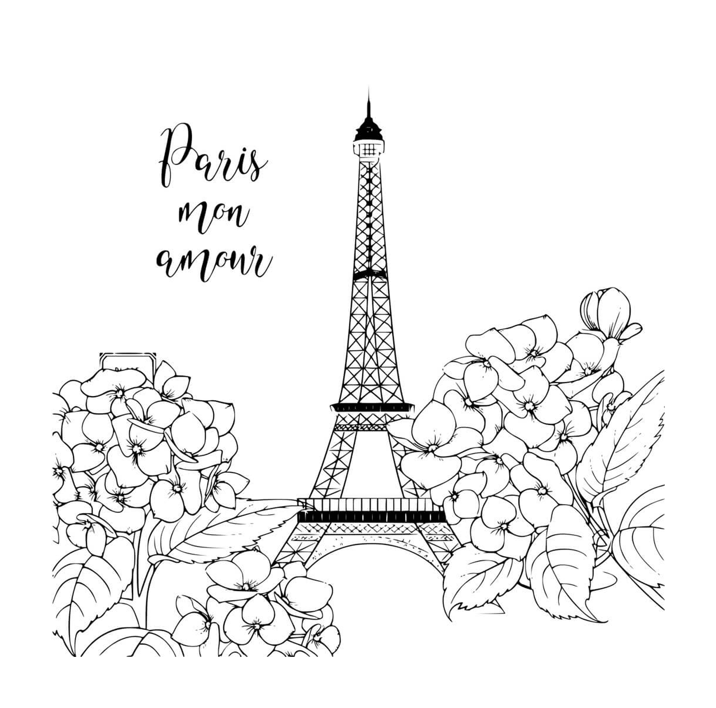  Flores românticas de Paris e Torre Eiffel 