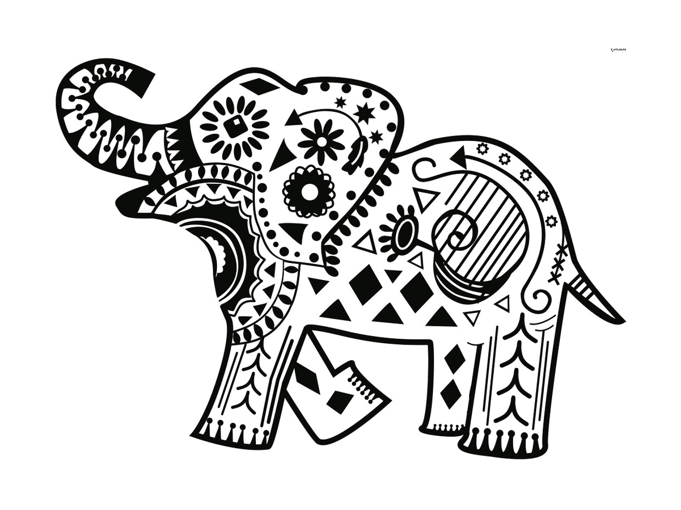  Henna, elefante, padrões engraçados 