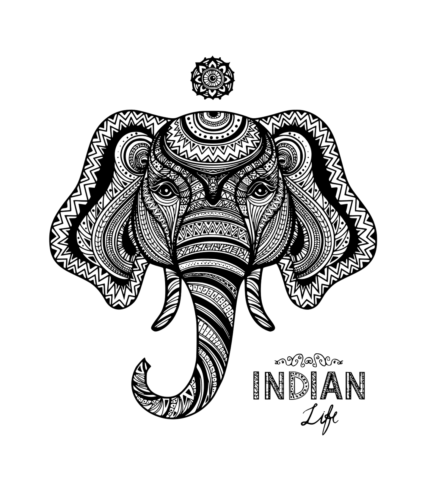  Elefante indiano adulto, Zentangle 