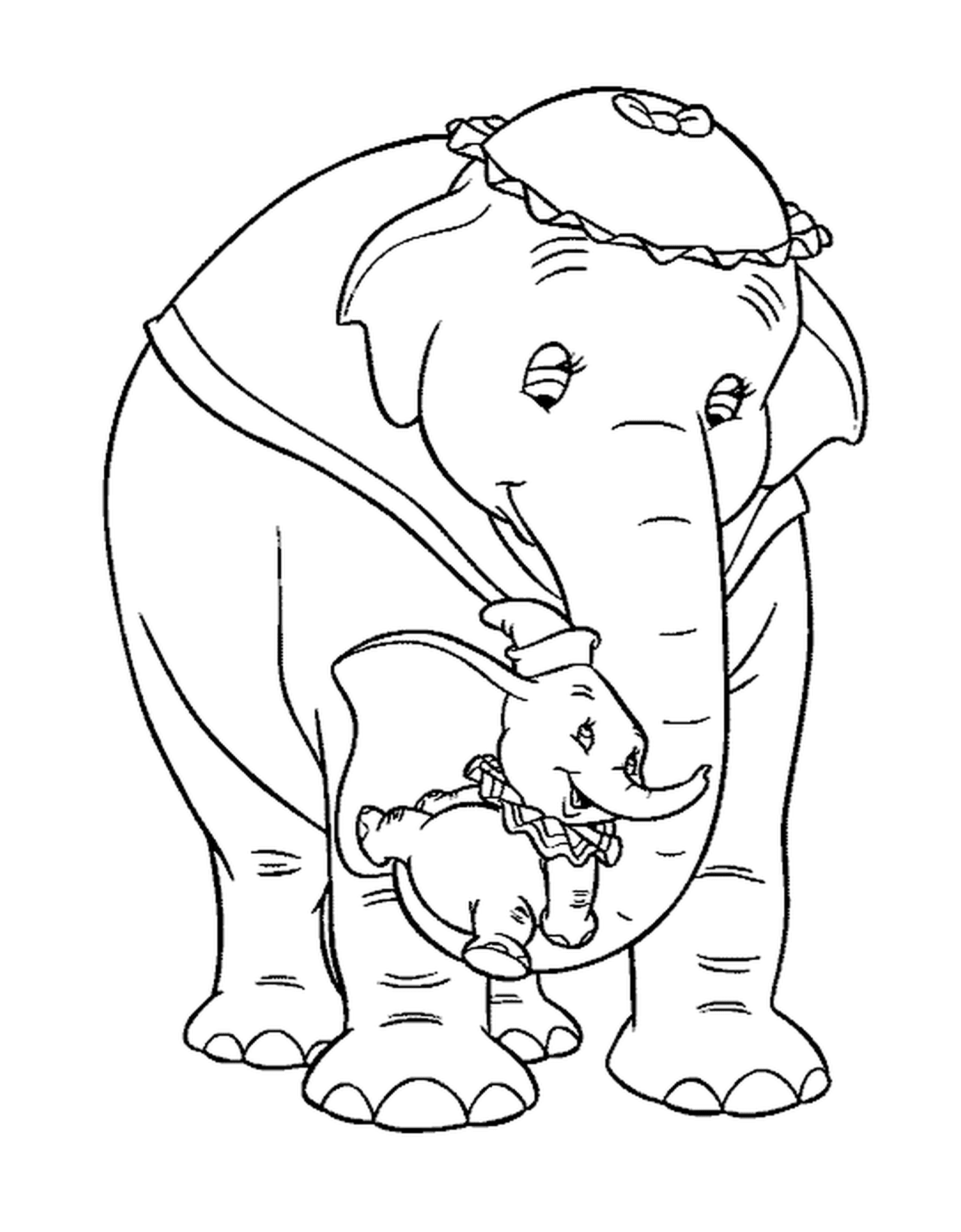  एक वयस्क हाथी और उसके बच्चे के अगले दरवाजे 