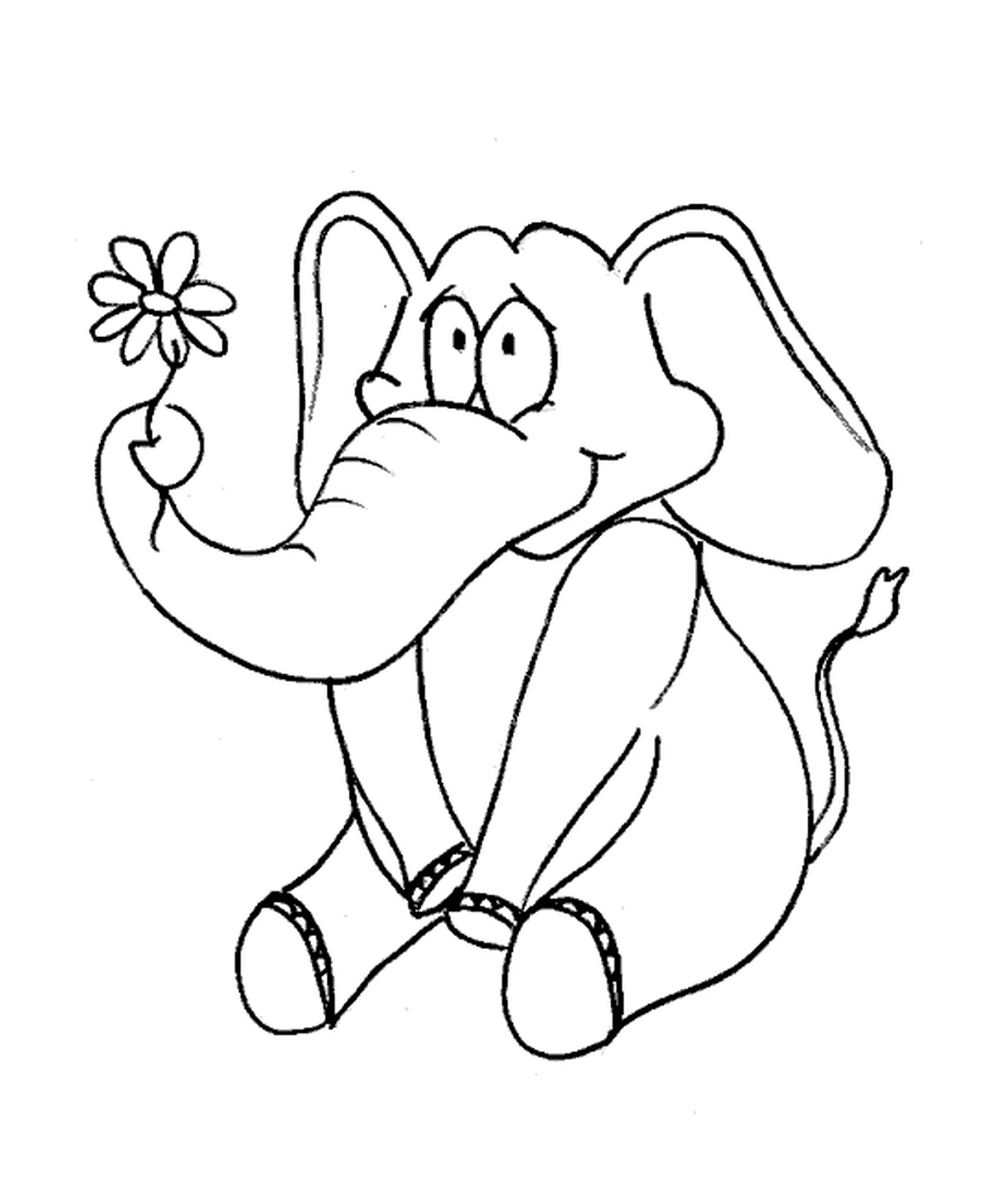  大象拿着花朵 
