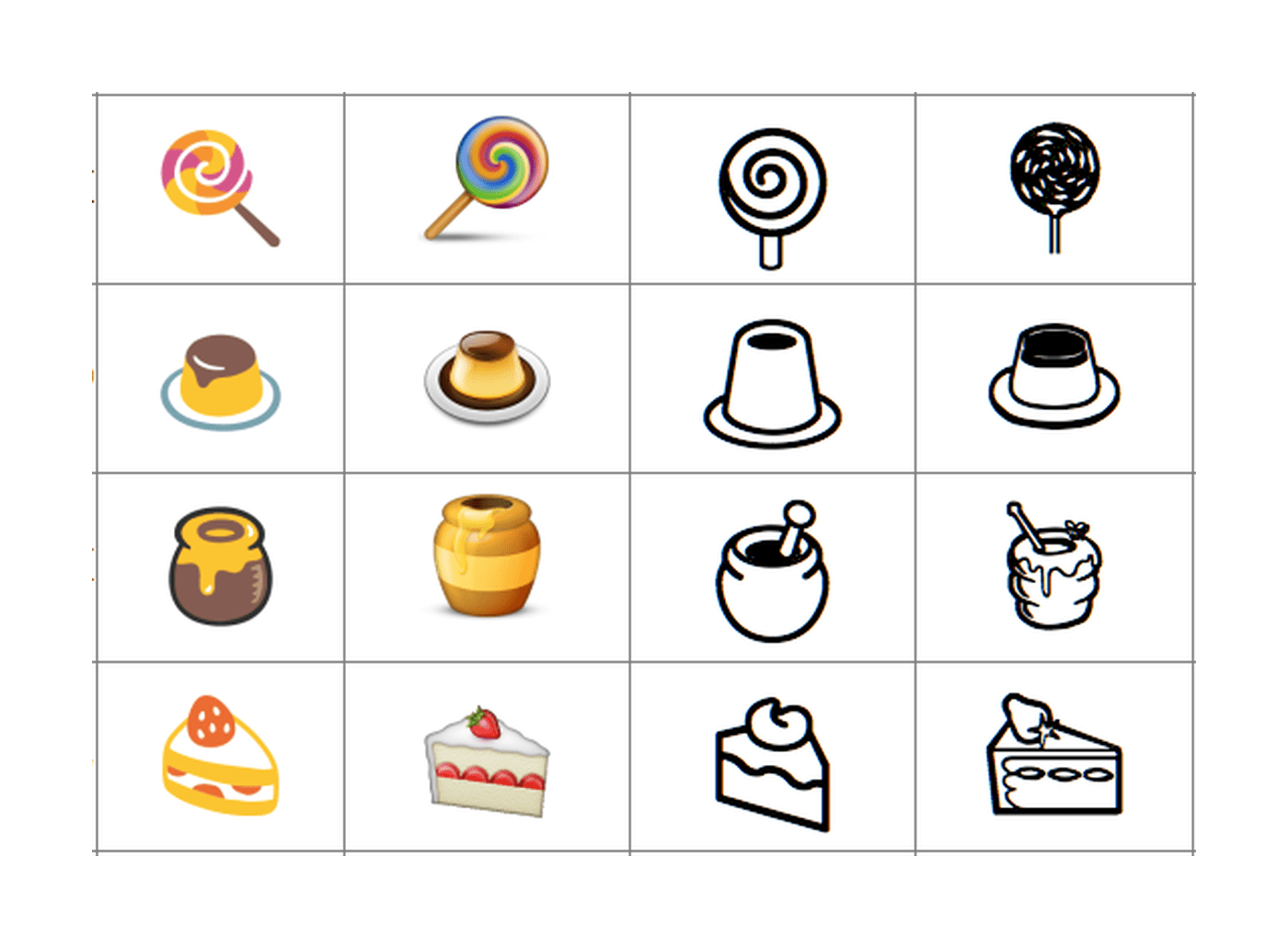  Um conjunto de 16 emojis diferentes 